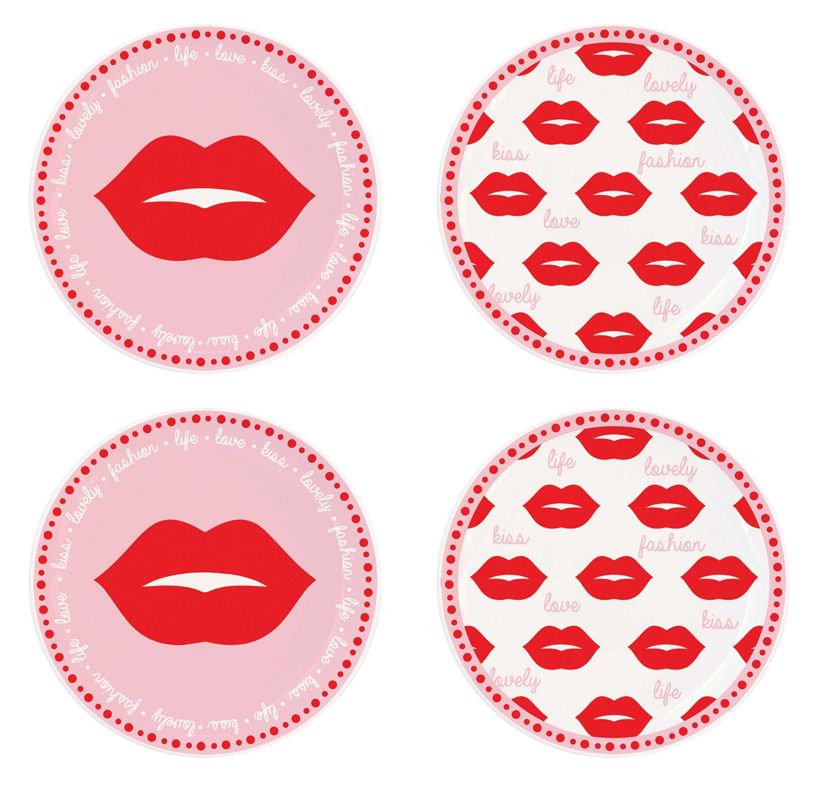 Set 4 Porcelain Coasters In C.b. Twist & Match Red Gift