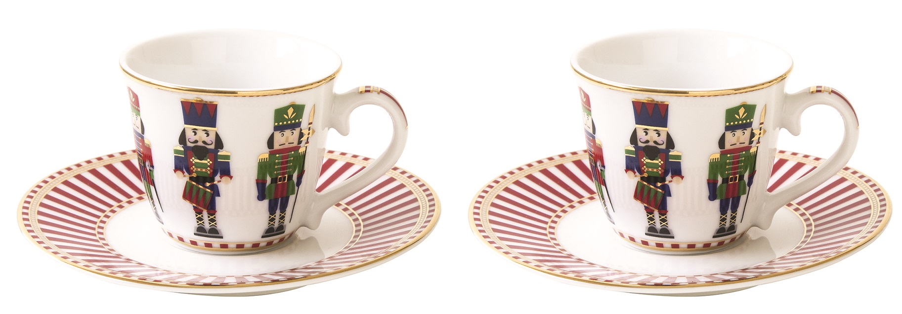 Set 2 Porcelain Coffee Cups & Saucers  80 Ml In Color Box Nutcracker Gift