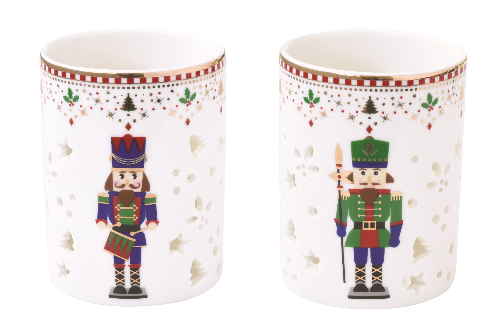 Set 2 Porcelain Tea Light Holders  Ã˜ 6,5 X 9 H Cm In Color Box Nutcracker Gift