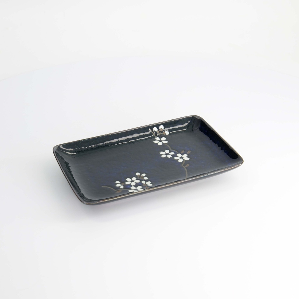 Cobalt Blue Sakura Rectangular Plate 20.5x13.2x2.5cm 22116 5/60 Gift