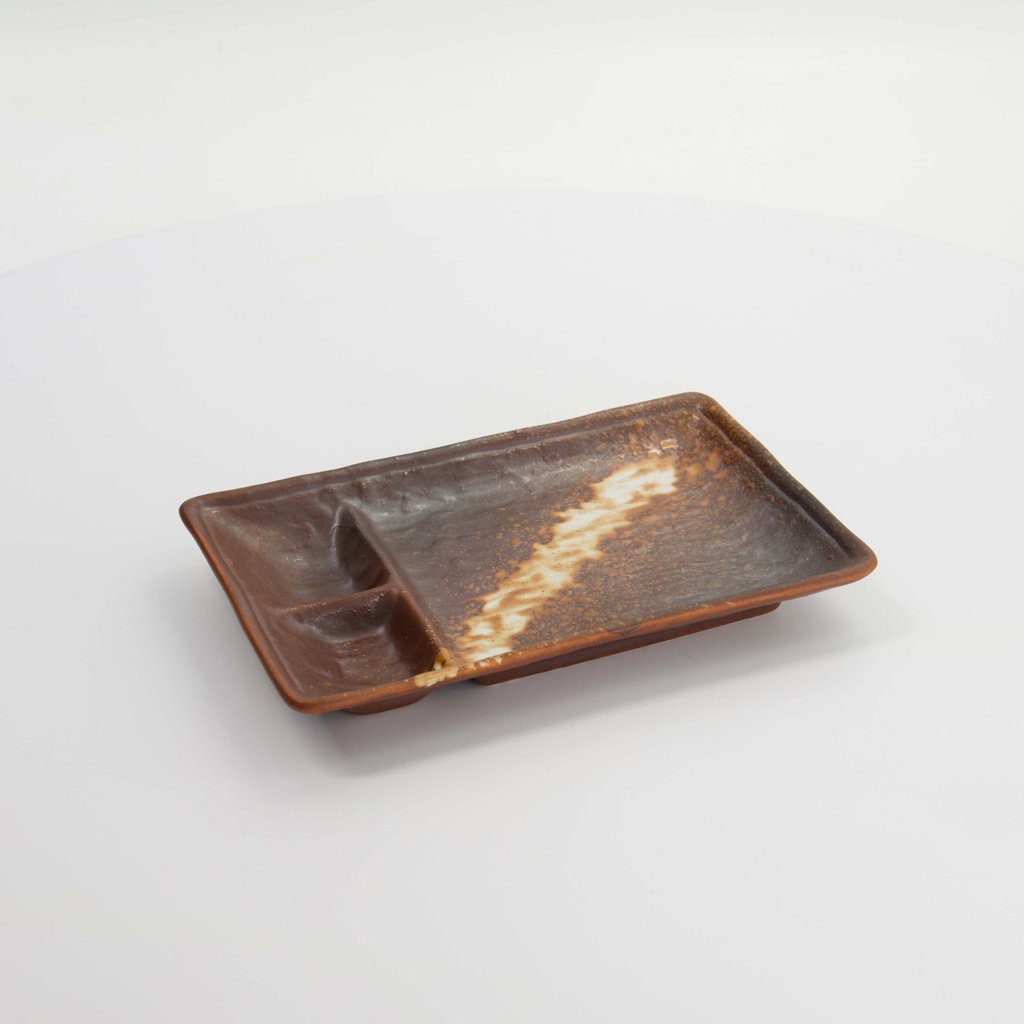 Mino Craft Divided Plate 21x13x2.5cm Brown/white 6/48 Gift