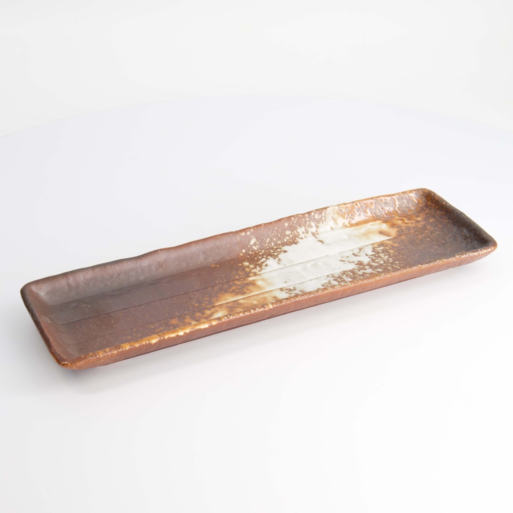 Mino Craft Rectangular Plate 33x10x2.5cm Brown/white 5/40 Gift