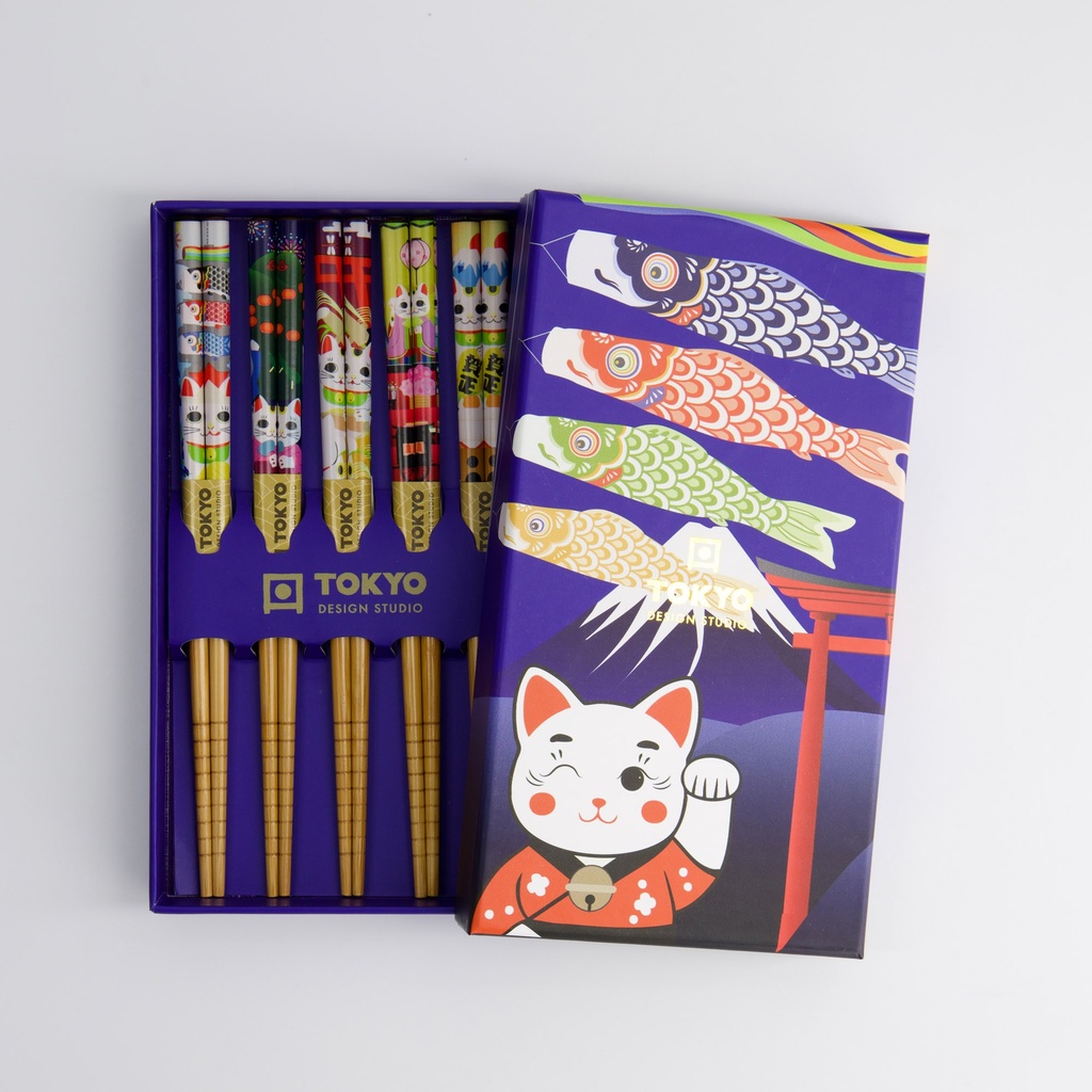 Children Chopstick Giftset/5 Lucky Cats & Koinobori A42-c71 1/100 Gift