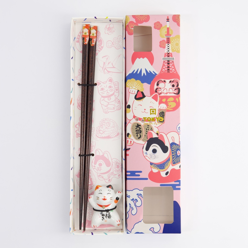 Chopstick Giftset Chopstick And Rest Lucky Cat E 18878 10/200 Gift