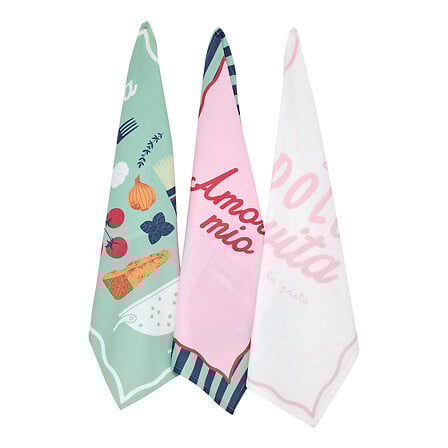 Set Of 3 Tea Towels Della Pasta 45 X 70 Cm Slub Gift