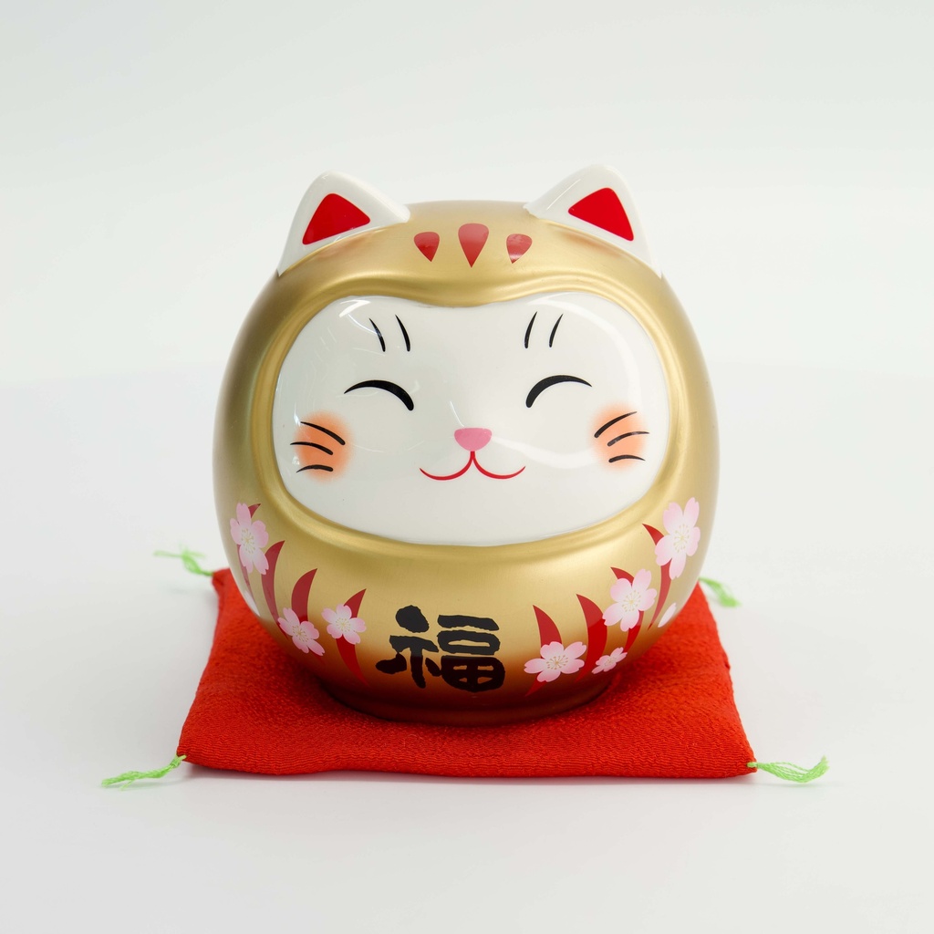 Lucky Cat Daruma Coin Bank 14cm Gold 7676 1/18 Gift