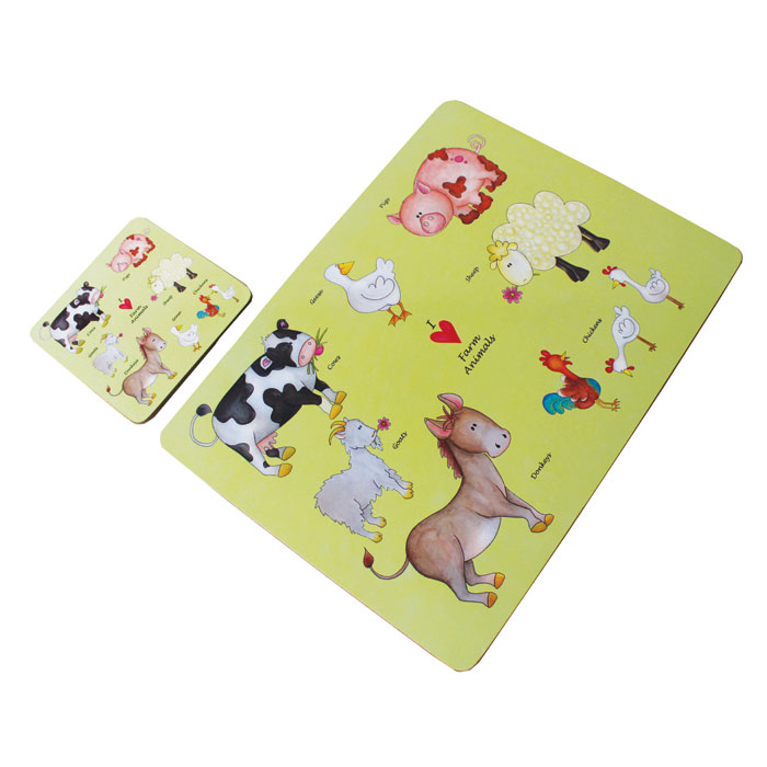 Placemat & Coaster I Love Farm Animals Gift
