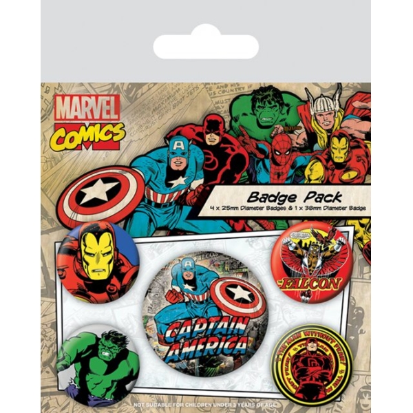 Marvel Badge Pack Retro Captain America Set Of 5 Gift