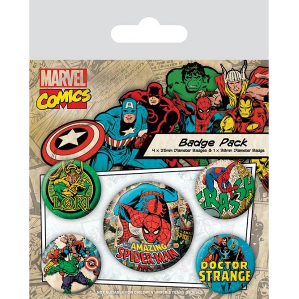 Marvel Badge Pack Retro Spider-man Set Of 5 Gift