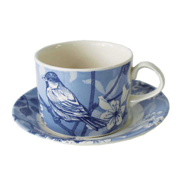 Blue Bird Toile Teacup & Saucer Edward Challinor 6 Gift