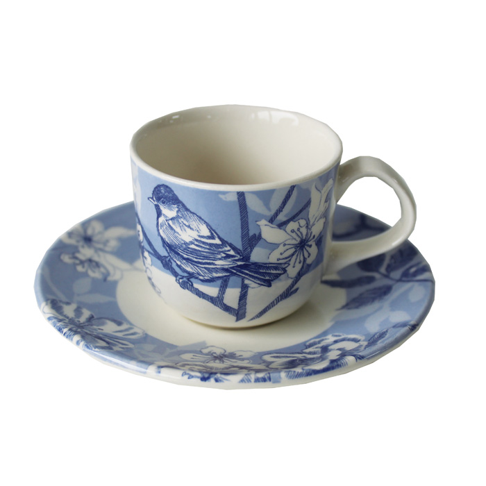 Blue Bird Toile Espresso Cup & Saucer Challinor 6 Gift