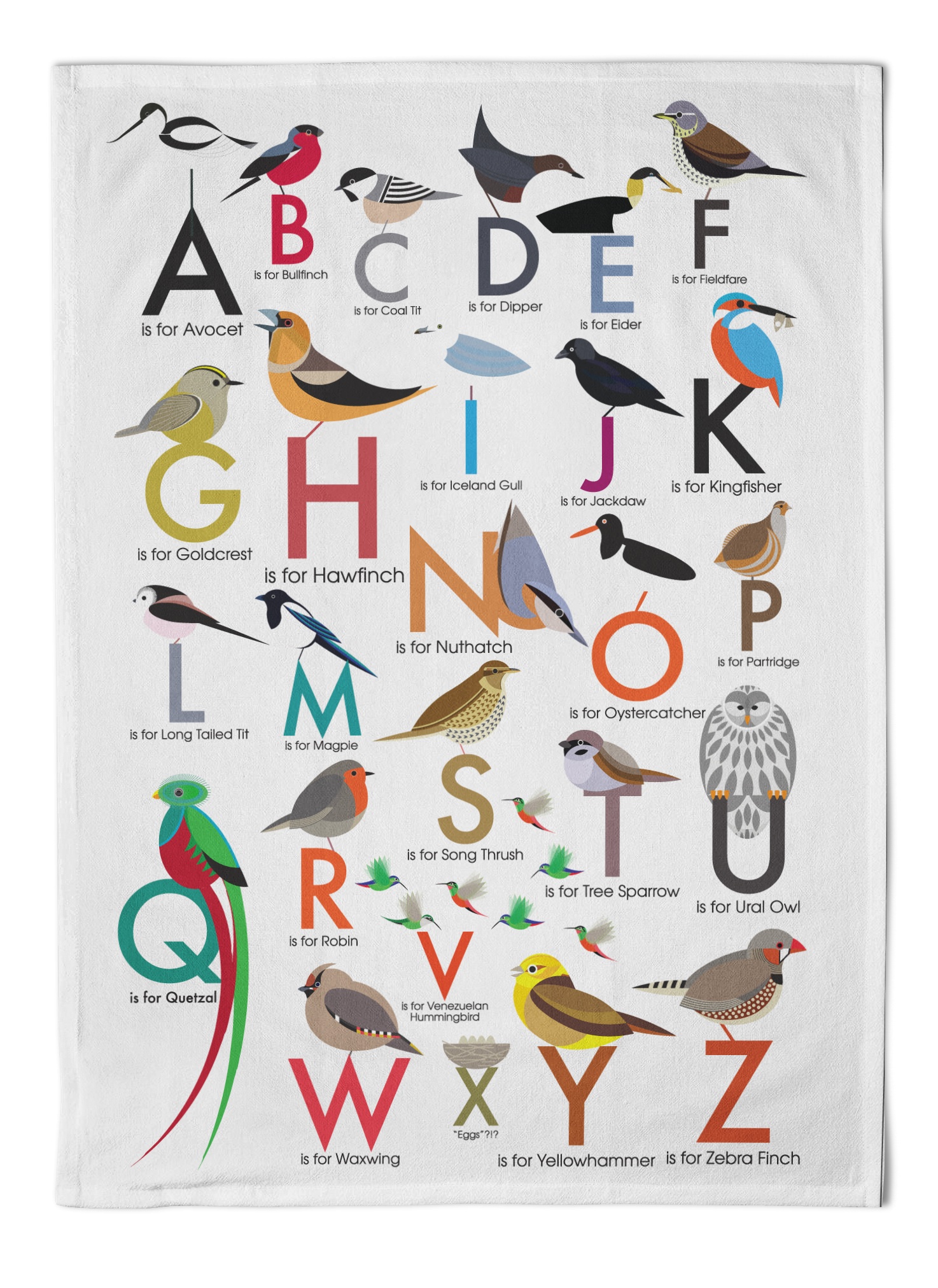 I Like Birds Tea Towel Alphabet Gift