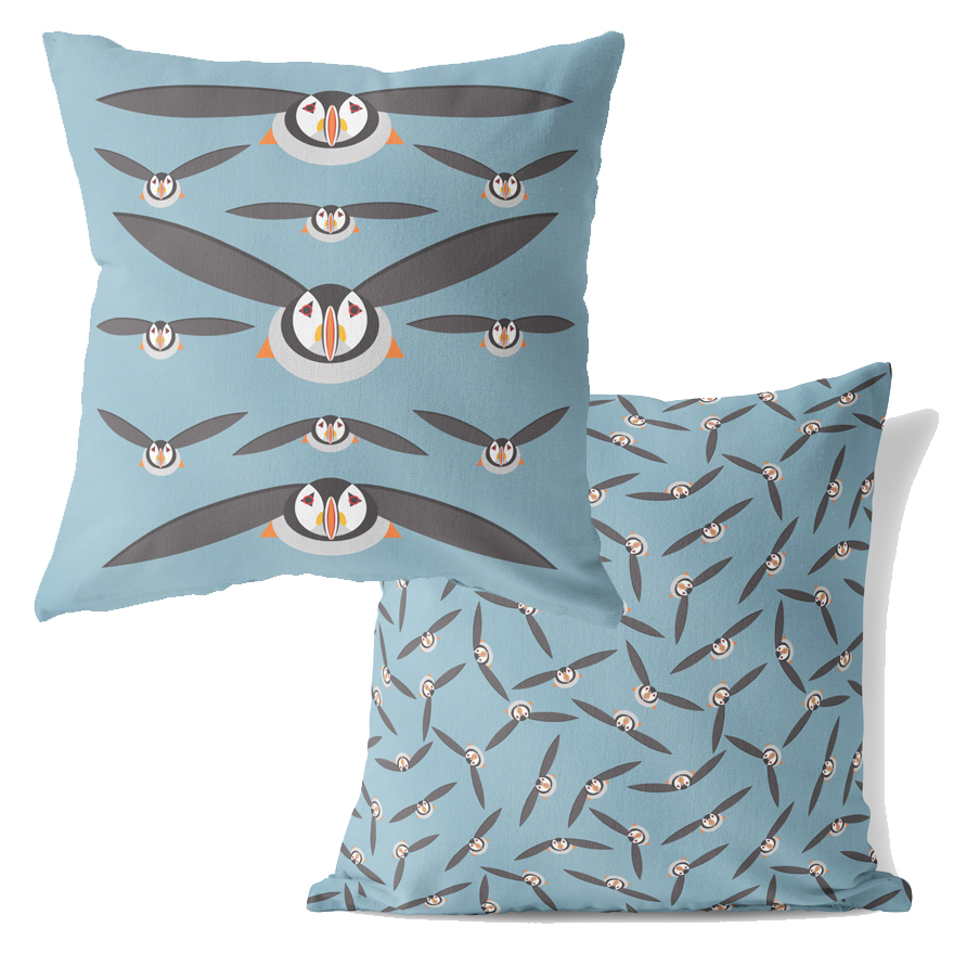 I Like Birds Cushion Cover Puffin Gift