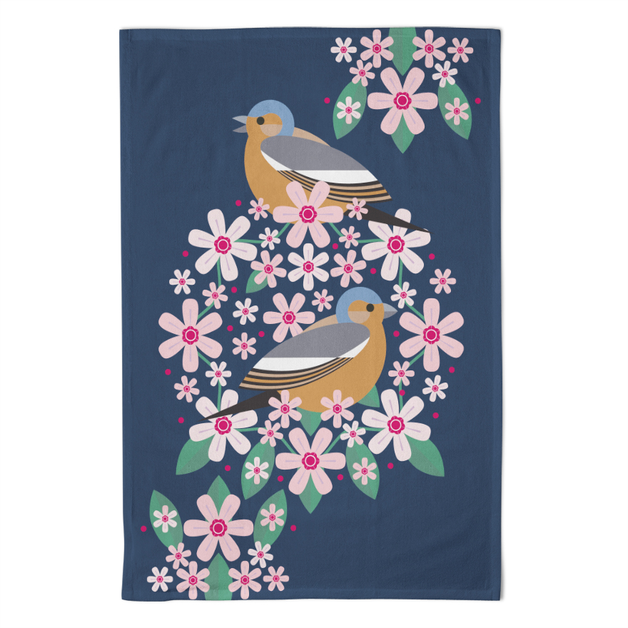 I Like Birds Blooms Tea Towel Chaffinch Gift