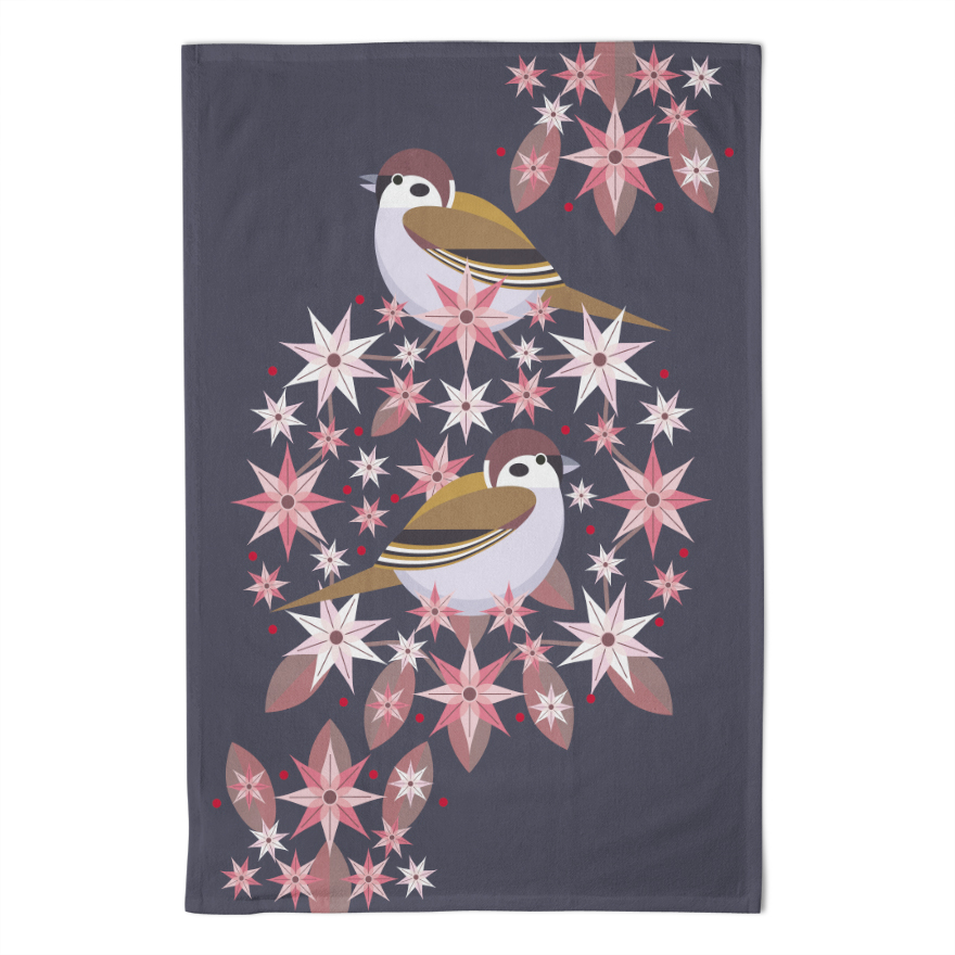 I Like Birds Blooms Tea Towel Tree Sparrow Gift