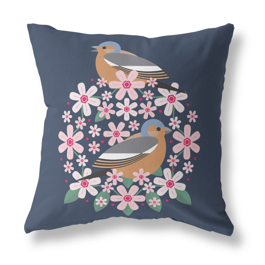 I Like Birds Blooms Cushion Cover Chaffinch Gift