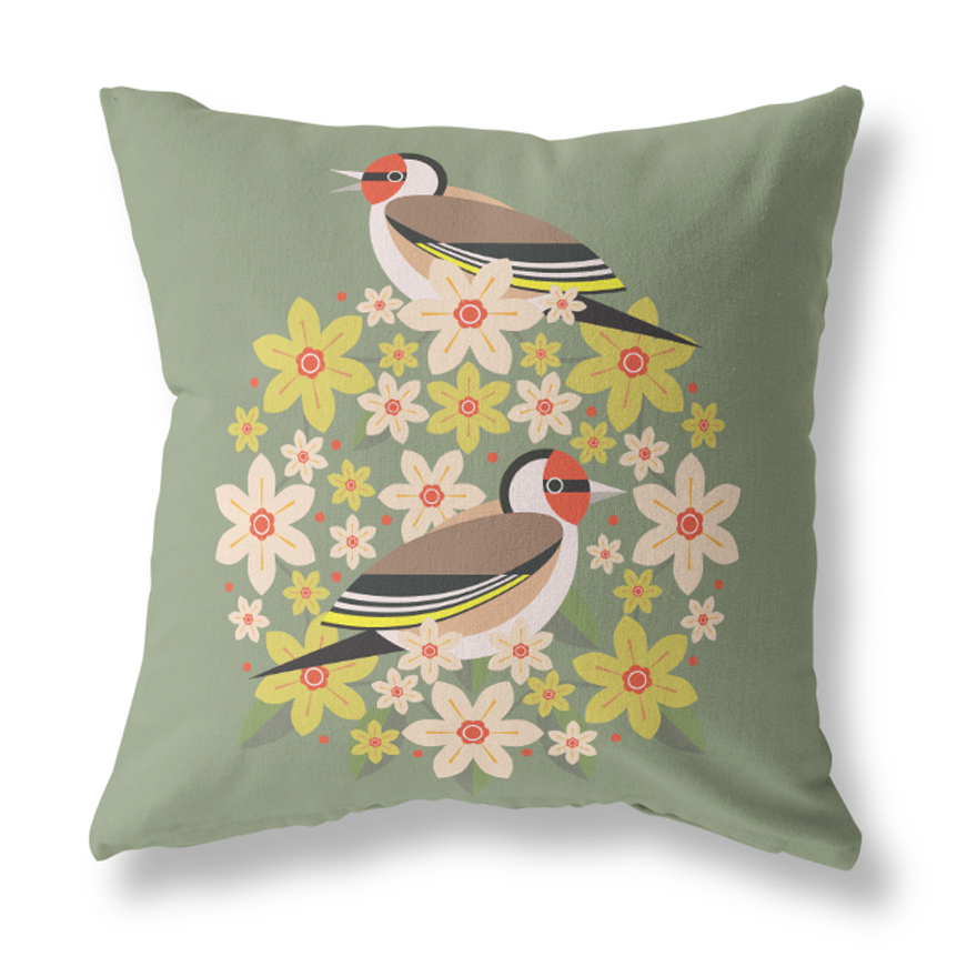 I Like Birds Blooms Cushion Cover Goldfinch Gift