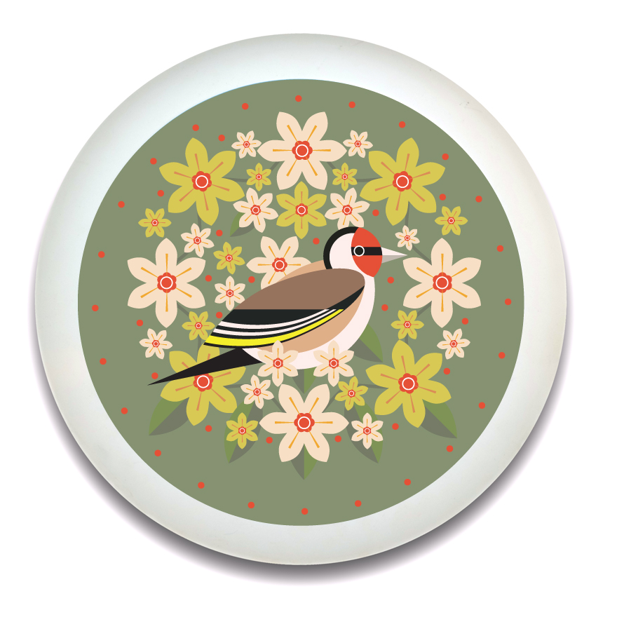I Like Birds Blooms Round Bamboo Tray Goldfinch Gift