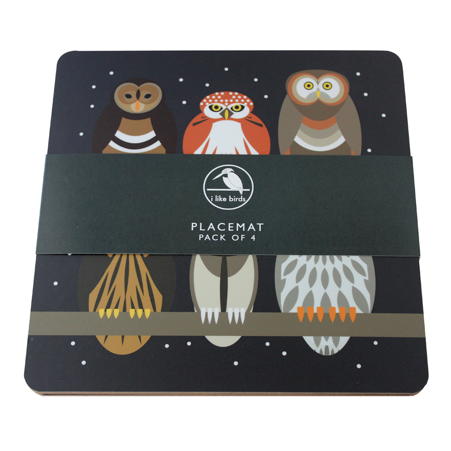 I Like Birds Placemats 4 Pack Owls Gift