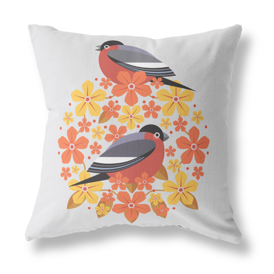 I Like Birds Blooms Cushion Cover Bullfinch Gift