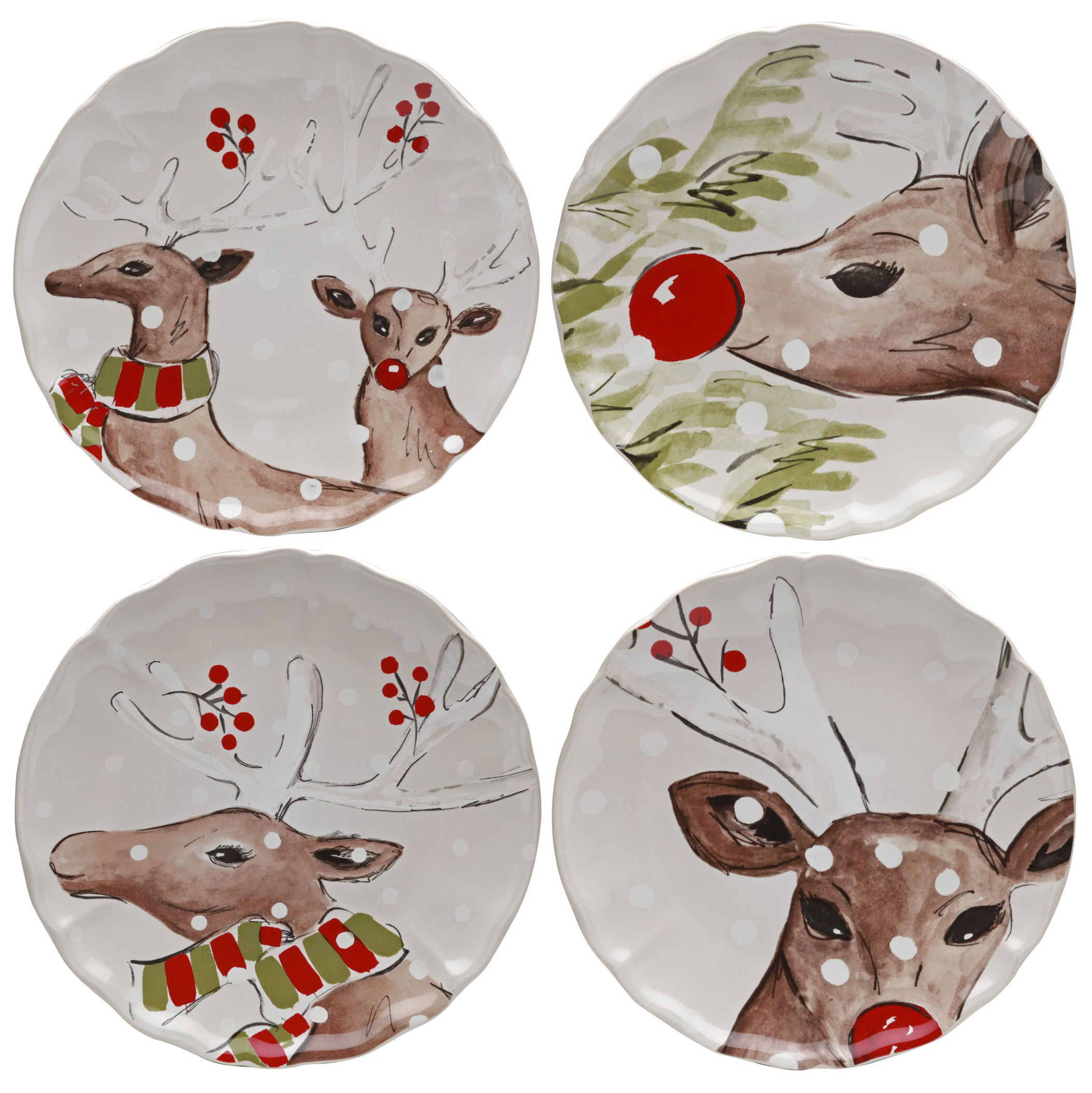 Deer Friends White Set 4 Dinner Plates 27cm Gift