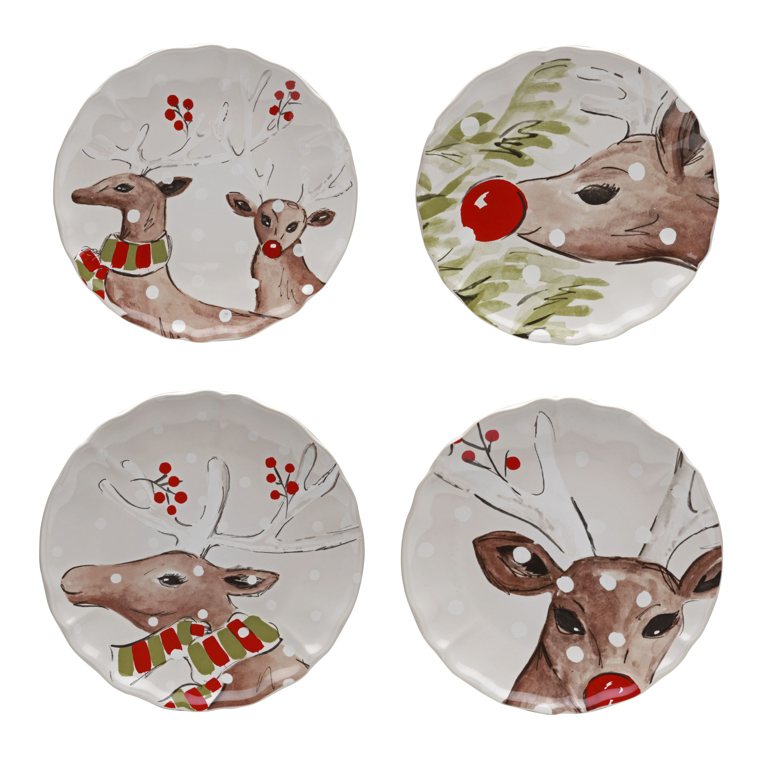 Deer Friends White Set 4 Salad Plates 21.4cm Gift