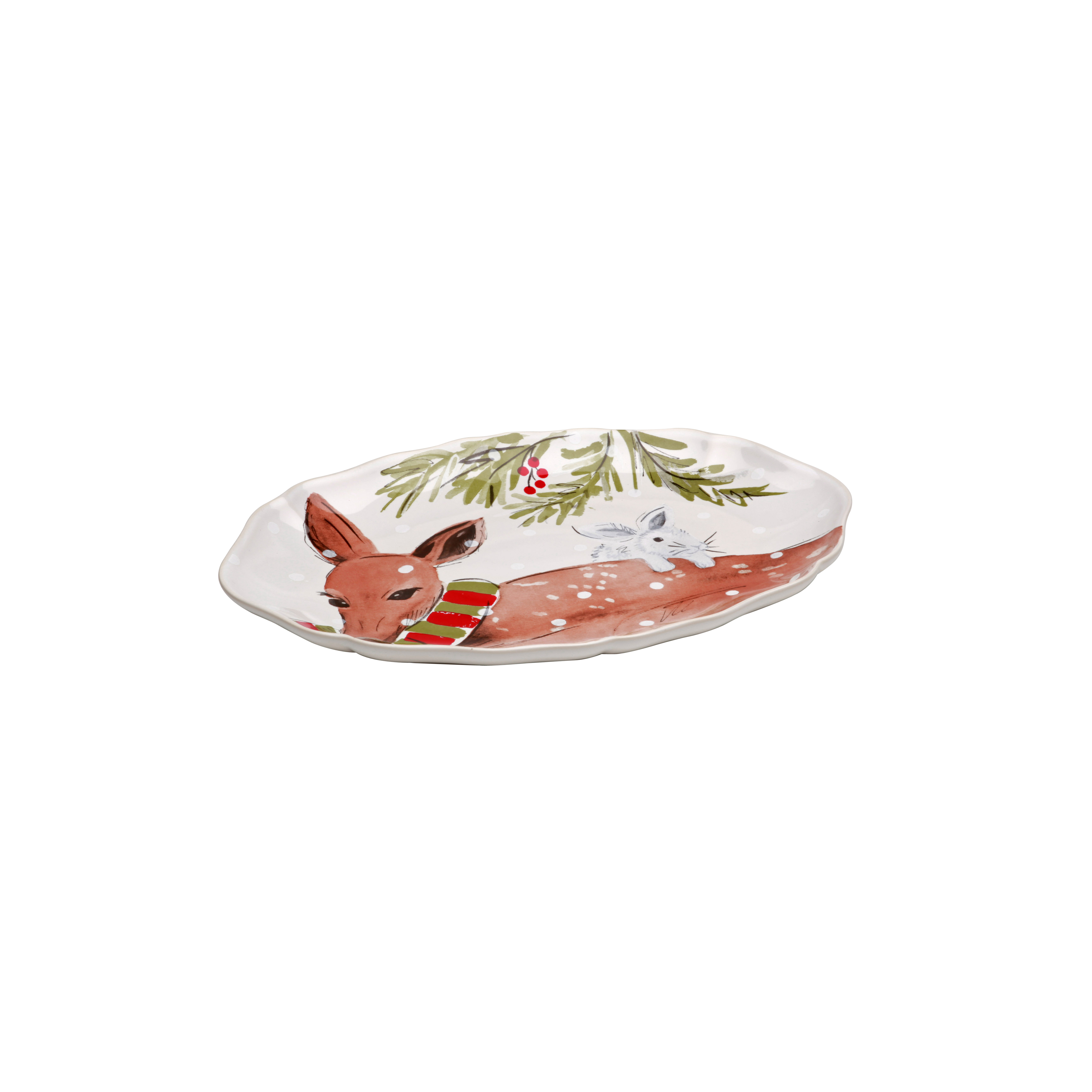 Deer Friends White Oval Platter Small 32.3cm Gift