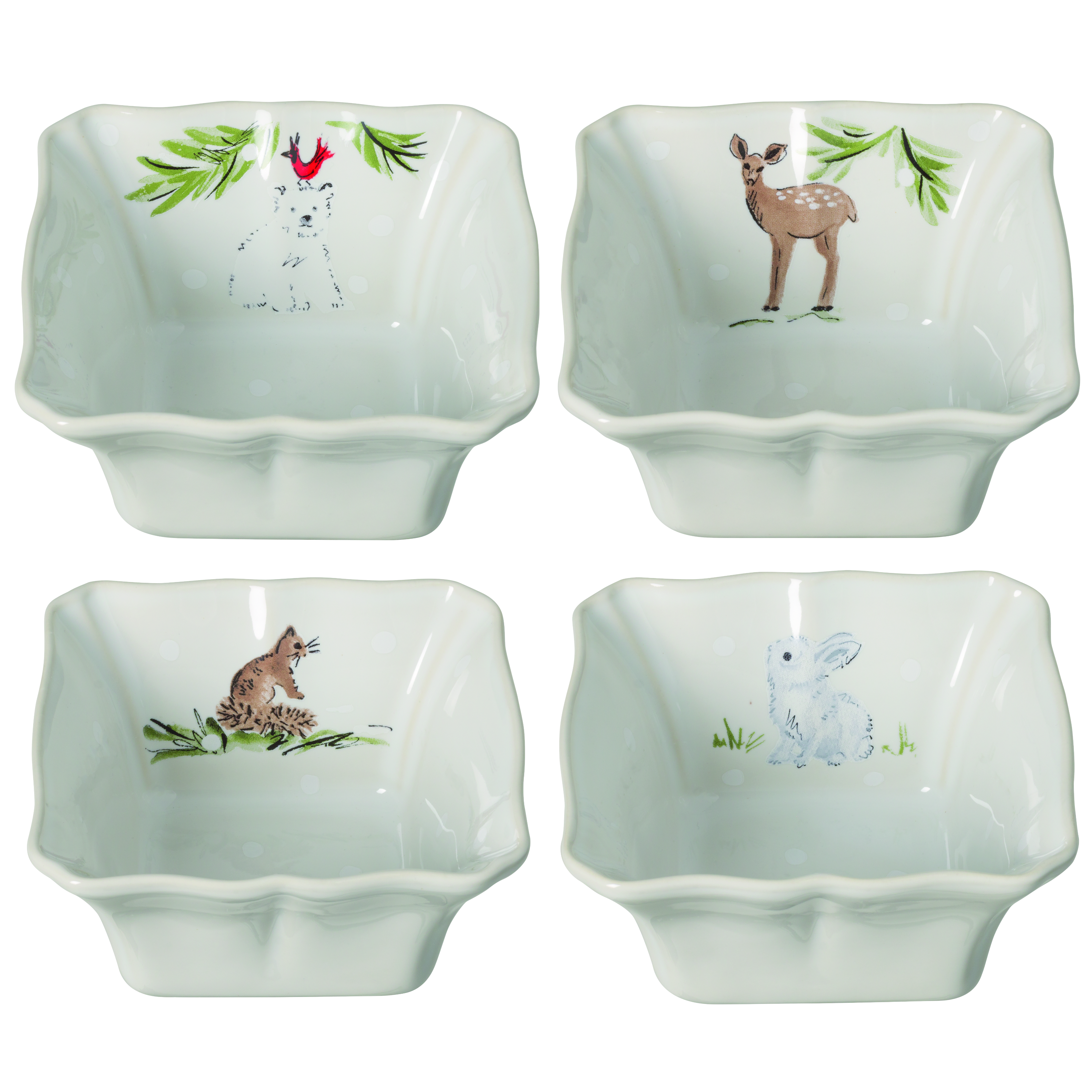 Deer Friends White Set 4 Individ Bakes 12.2cm Gift