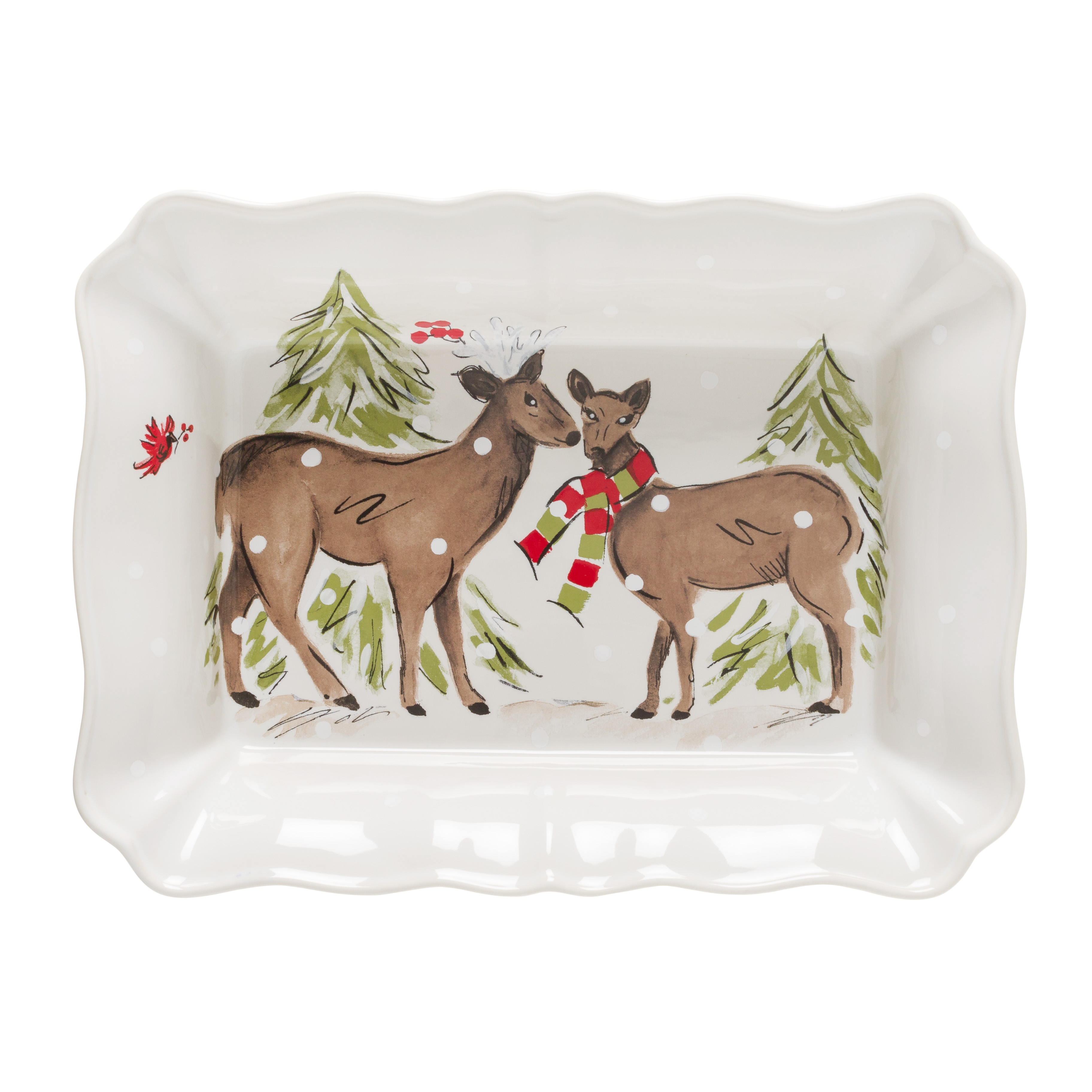 Deer Friends White Rect Baker Large 36.1cm Gift