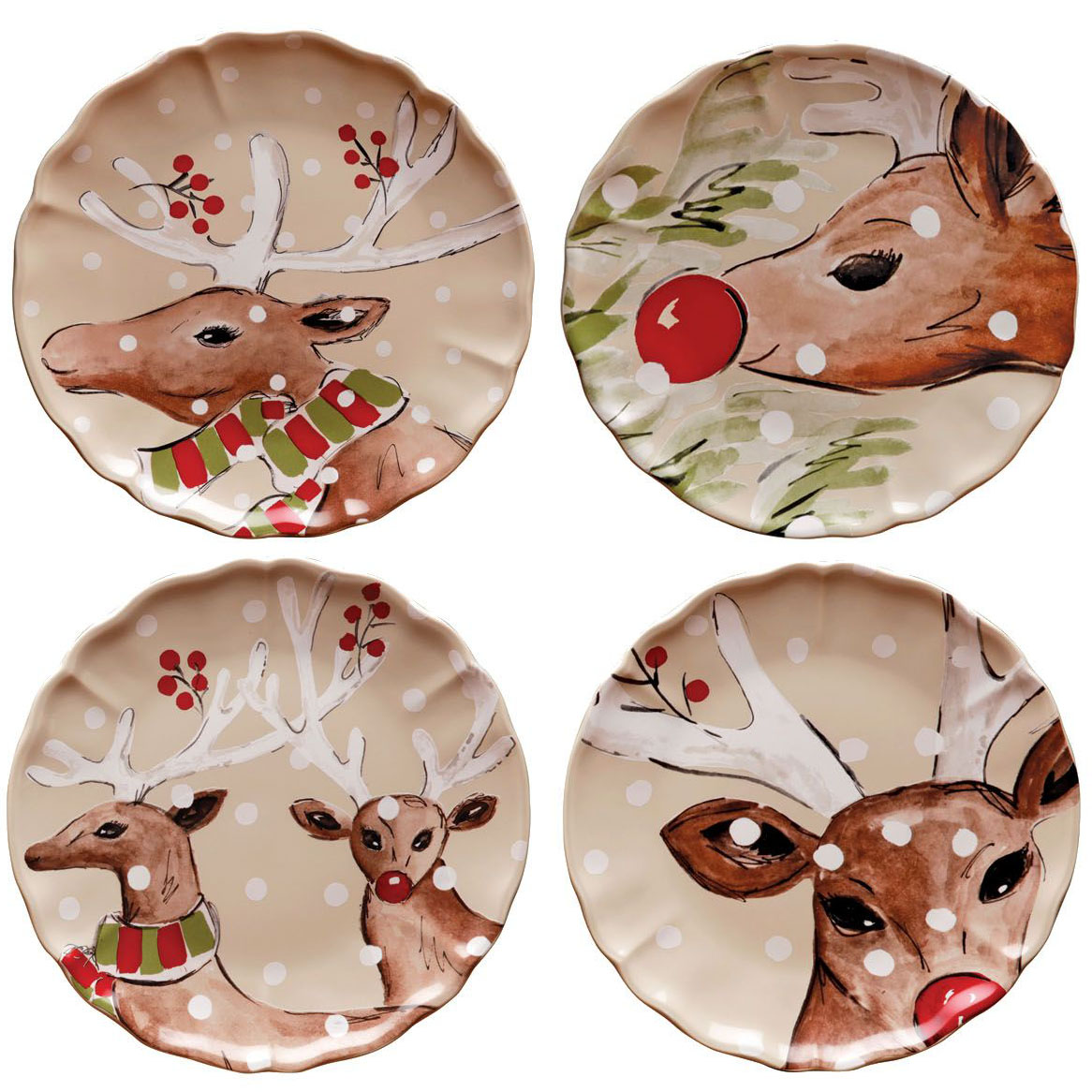 Deer Friends Linen Set 4 Dinner Plates 27cm Gift