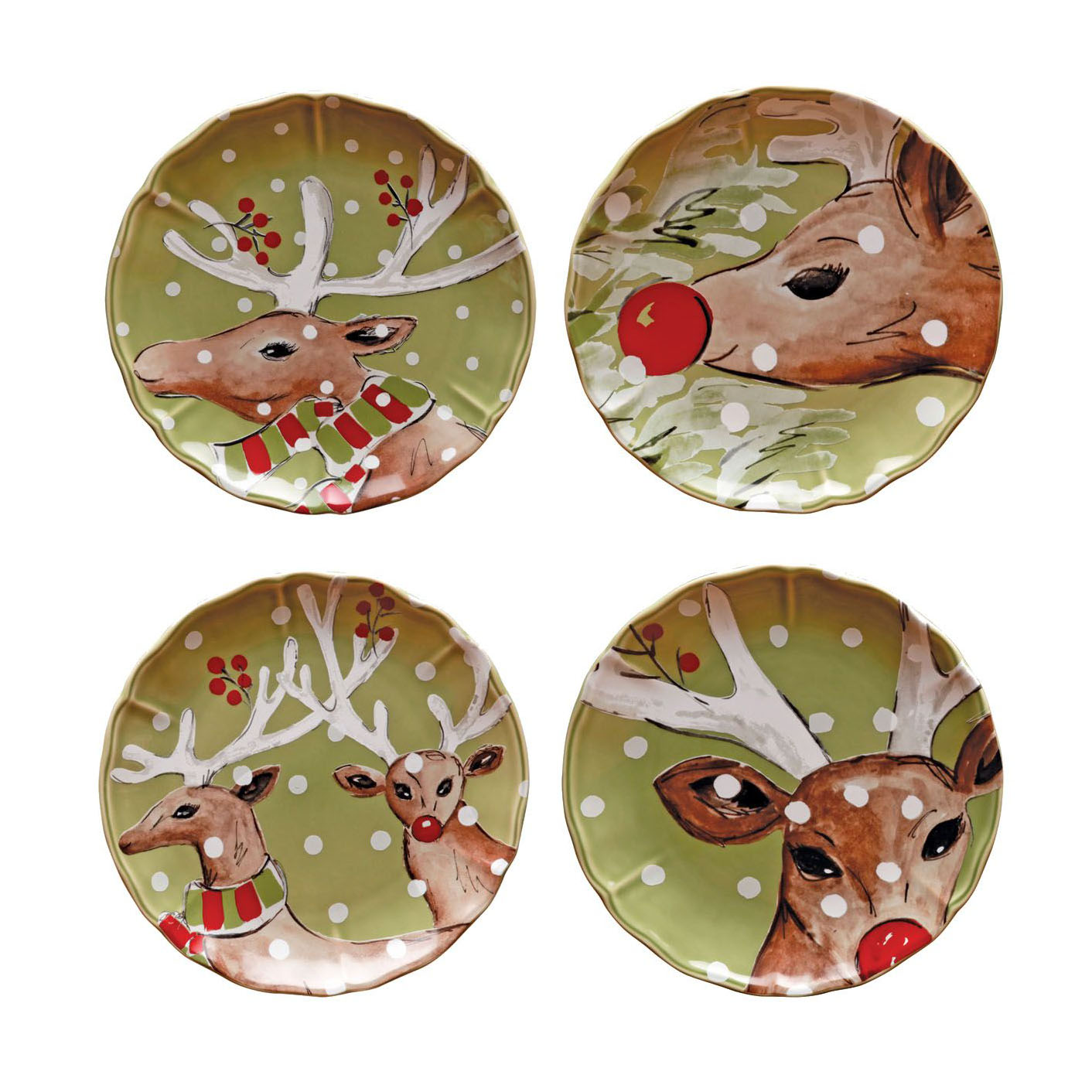 Deer Friends Green Set 4 Salad Plates 21.4cm Gift