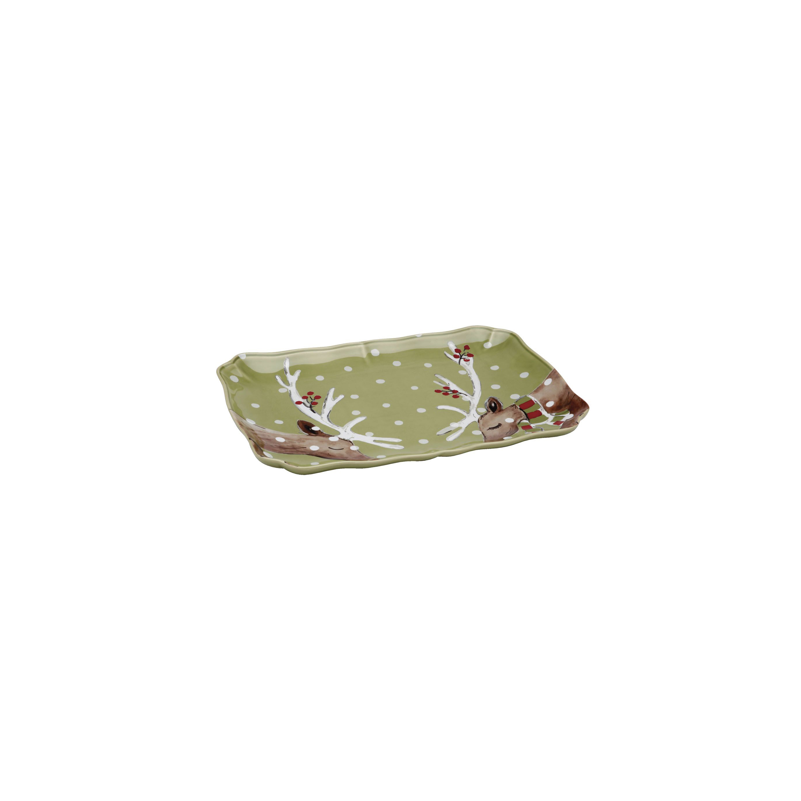 Deer Friends Green Rect Platter 36.7cm Gift