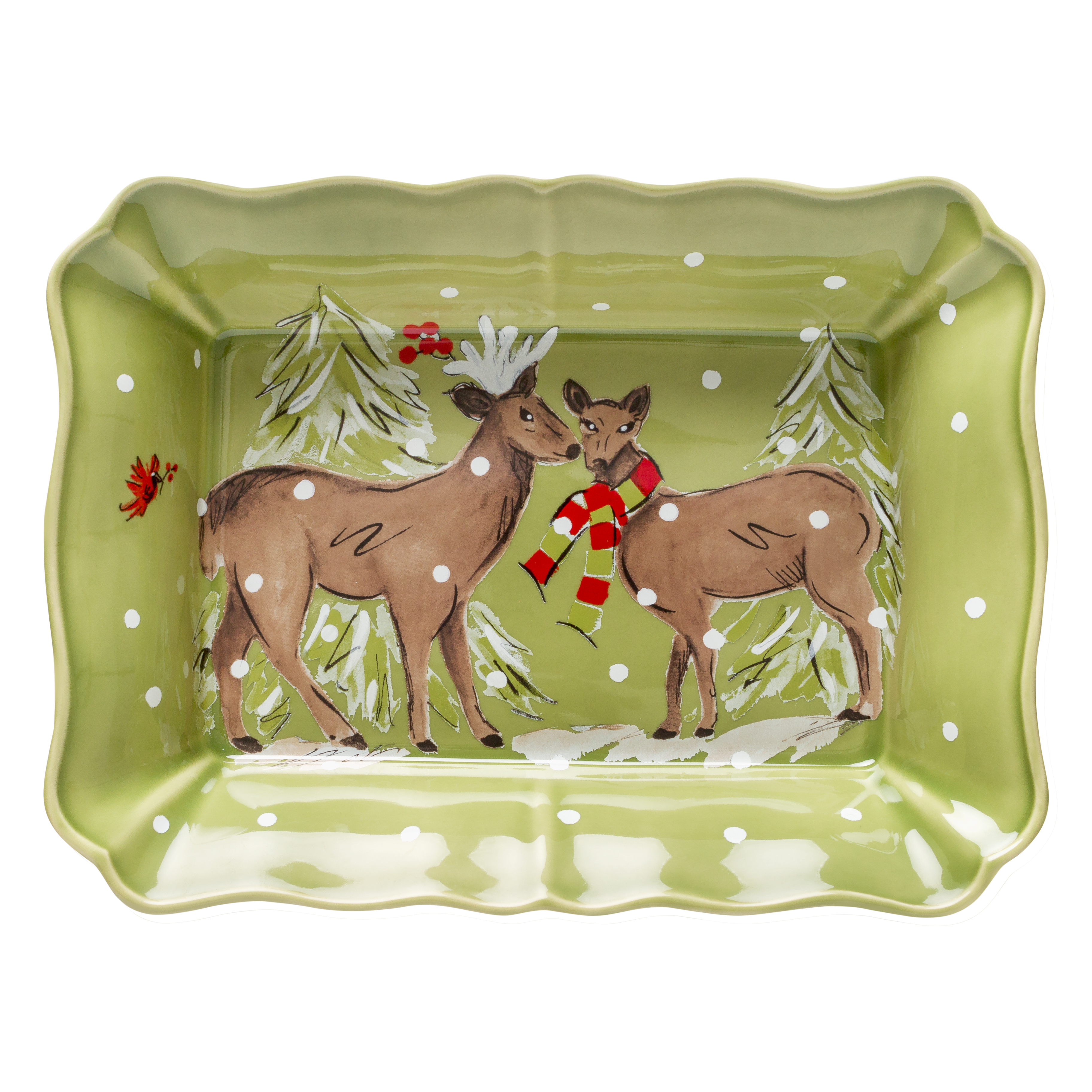 Deer Friends Green Rect Baker Large 36.1cm Gift