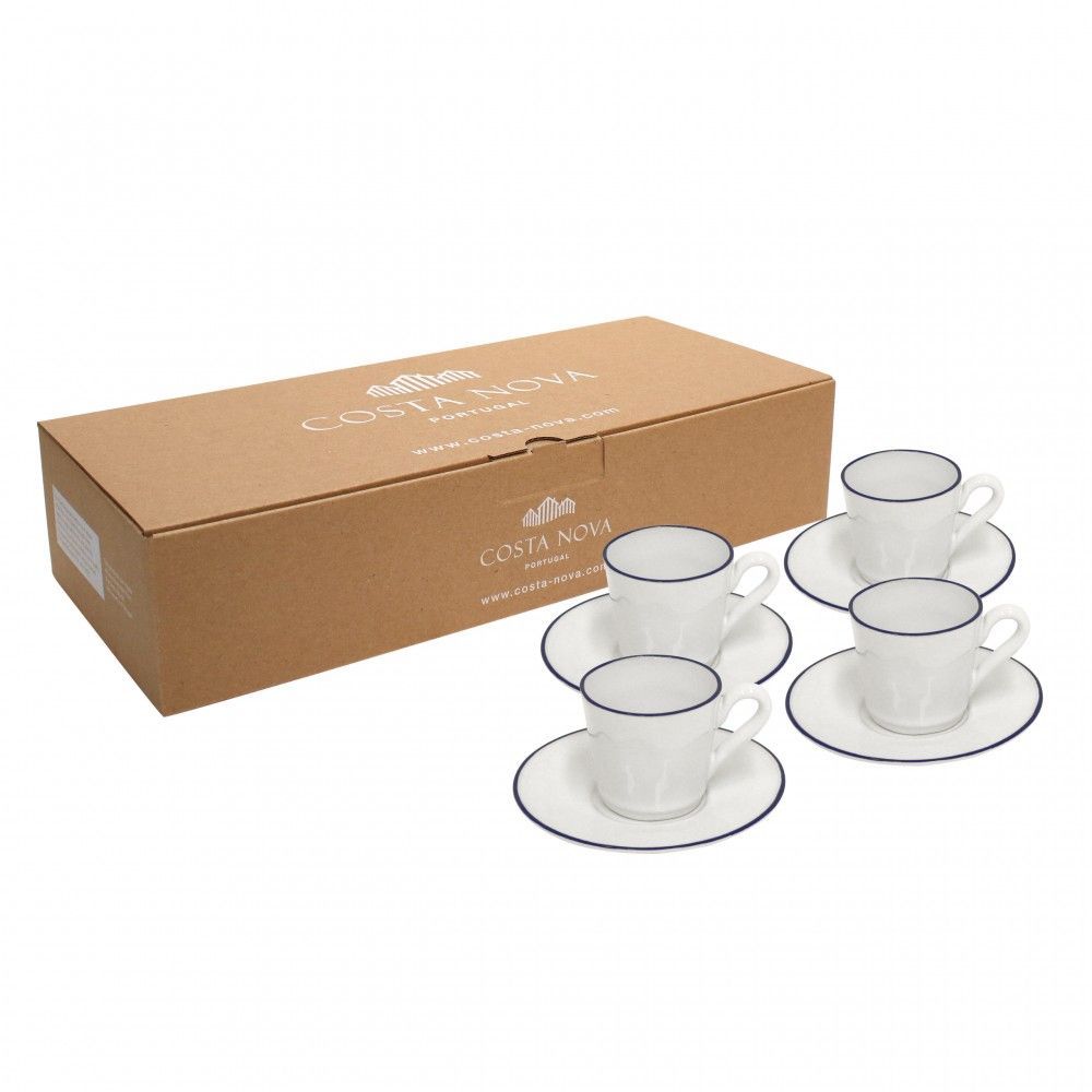 Costa Nova Gift Beja White 4 Coffee Cups/saucers Gift