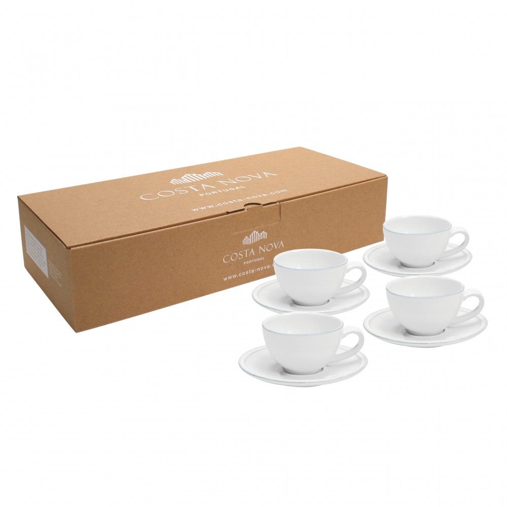 Costa Nova Gift Friso White 4 Coffee Cups/saucers Gift