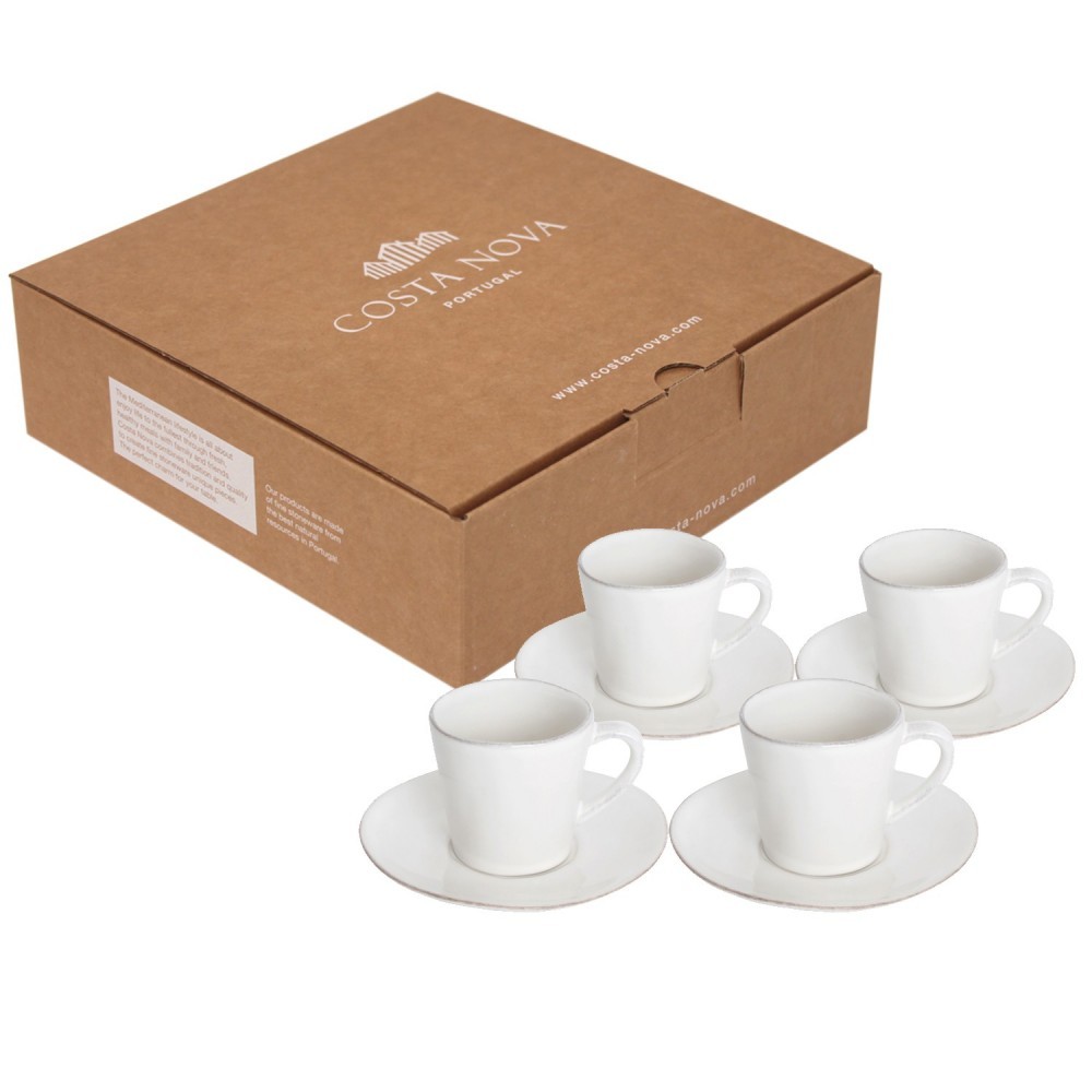 Costa Nova Gift Nova White 4 Coffee Cups/saucers Gift