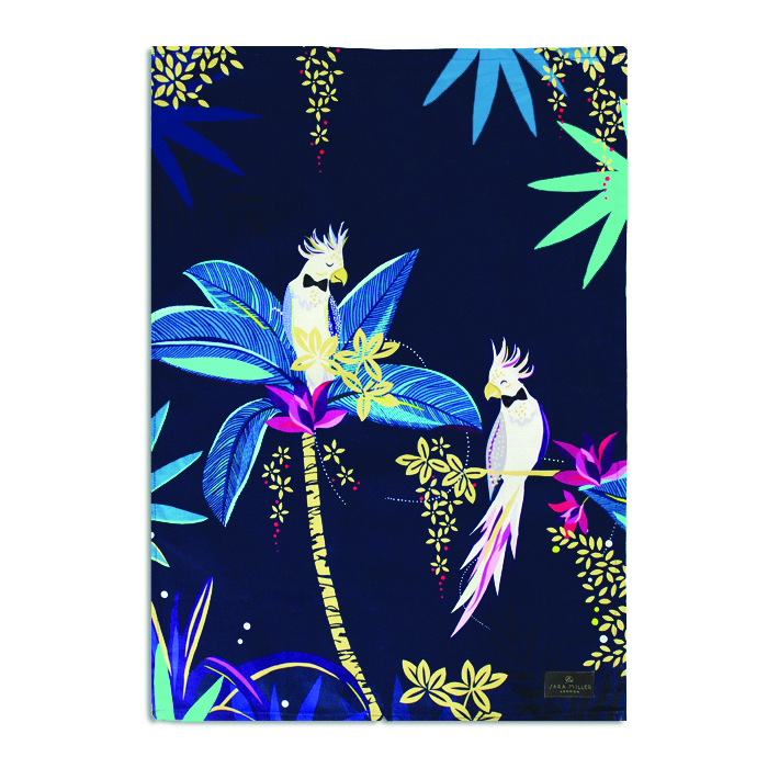 Sara Miller Tea Towel Tahiti Cockatoo Placmnt Blue Gift