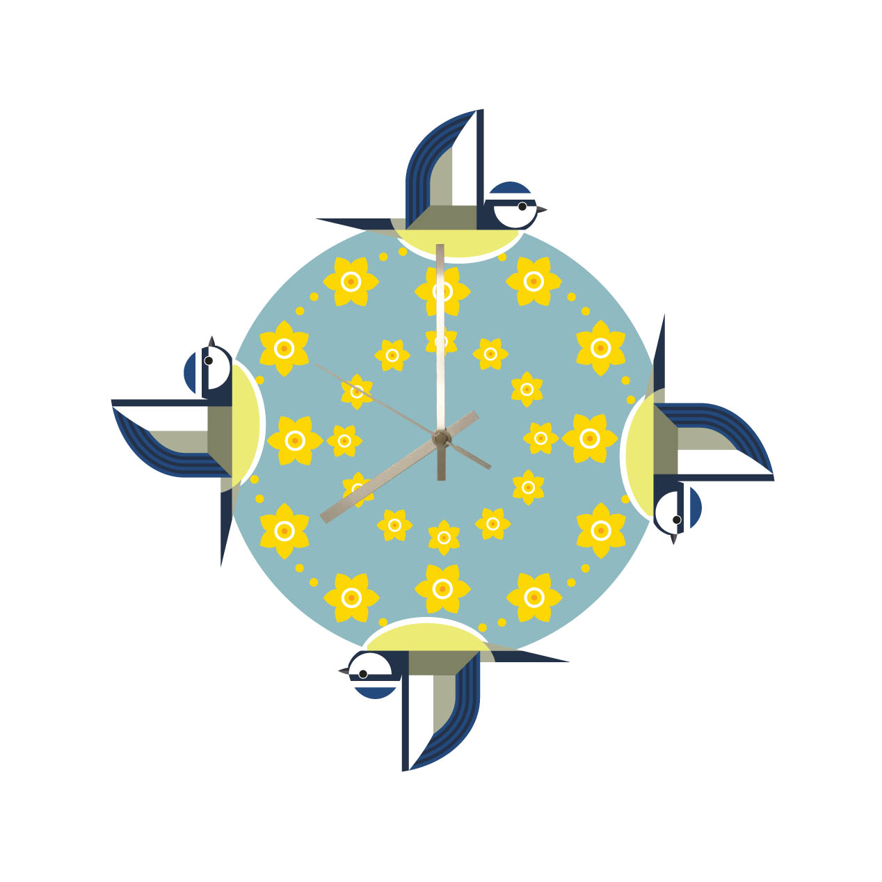 Ilb Marie Curie Blue Tit Daffodil Wall Clock Gift