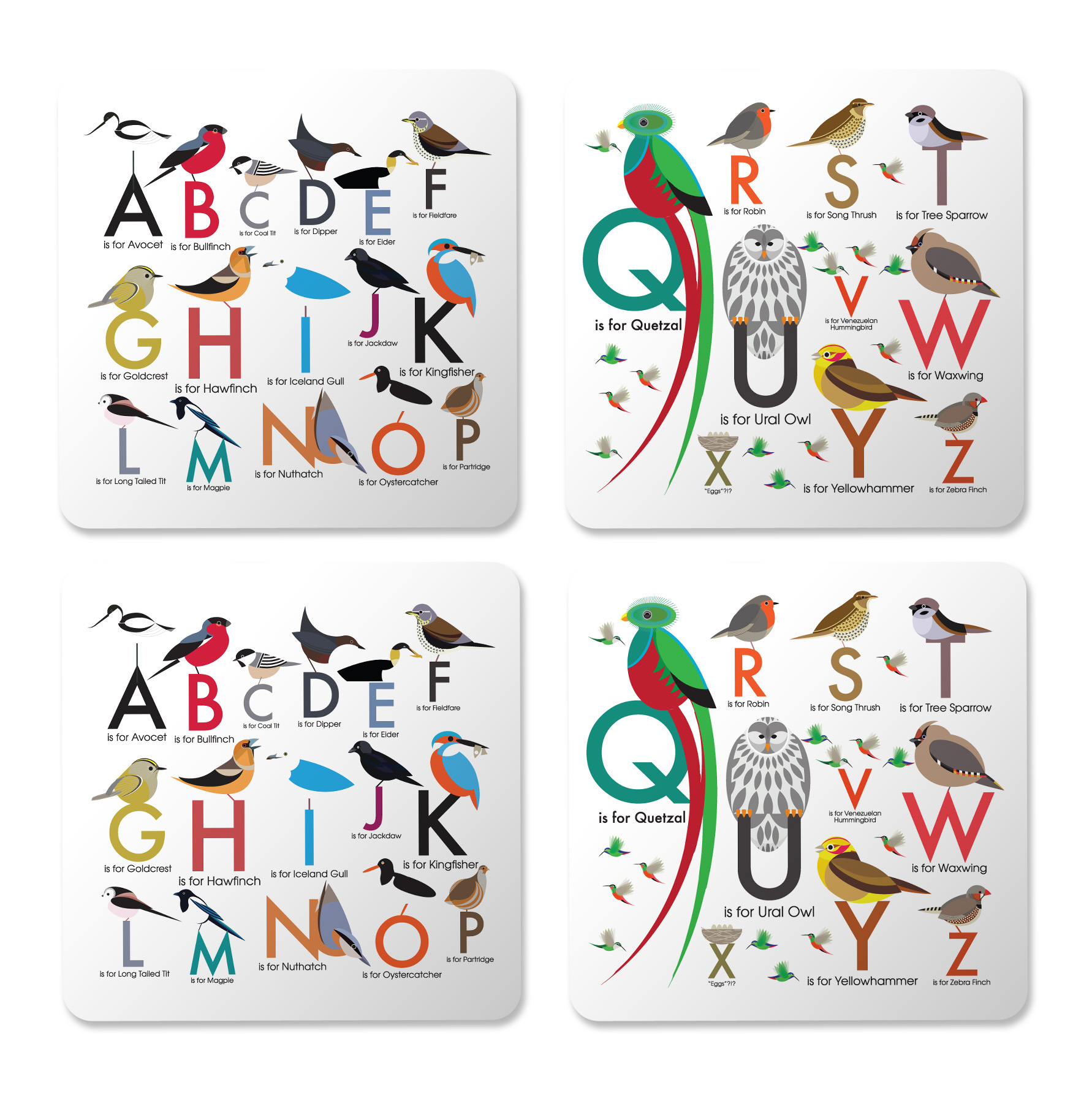 I Like Birds Placemats 4 Pack Alphabet Gift