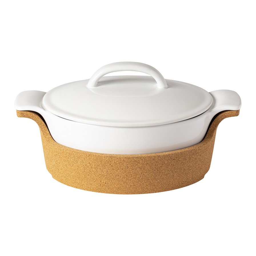 Ensemble White Oval Casserole W/cork 30cm Gift