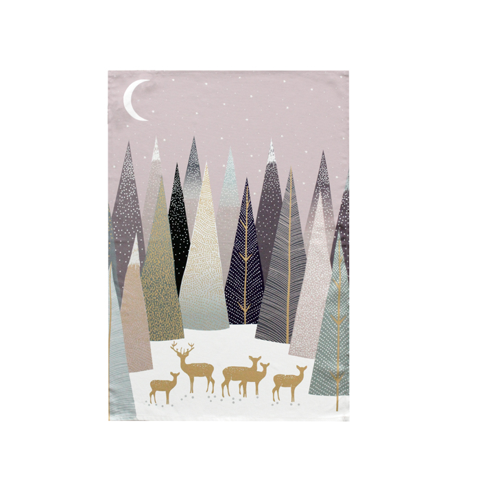 Sara Miller Tea Towel Pines Pink Deer Gift