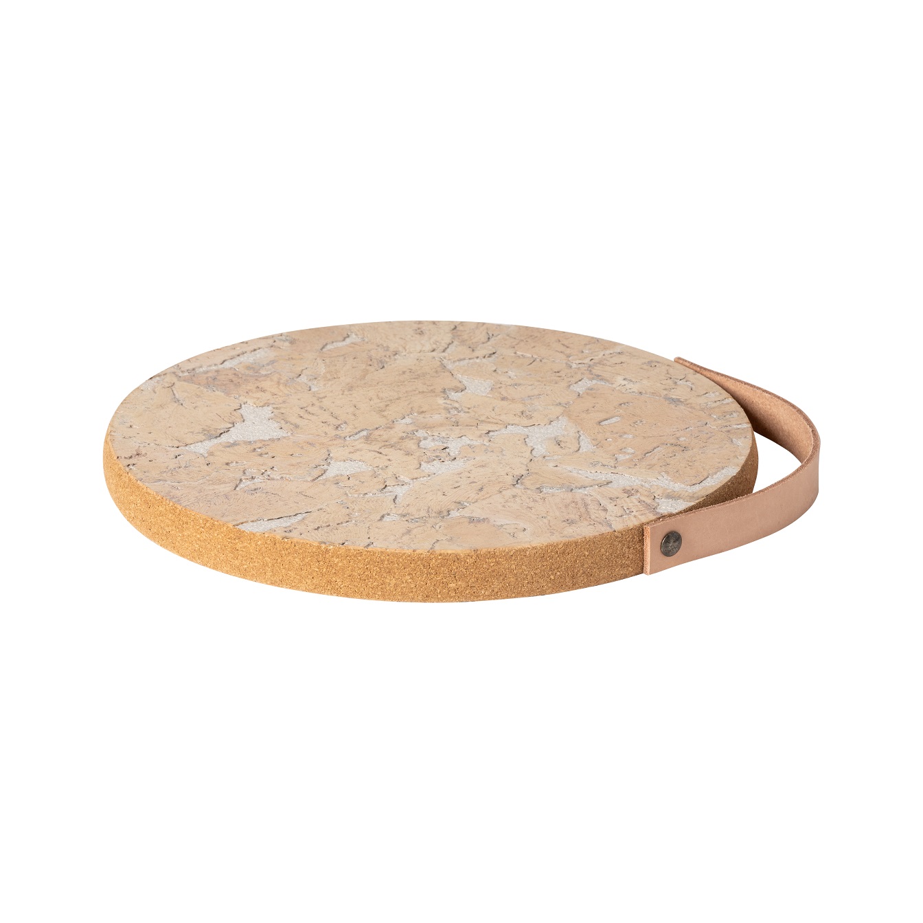 Cork Trivet White Natural 25cm W/ Leather Handle Gift