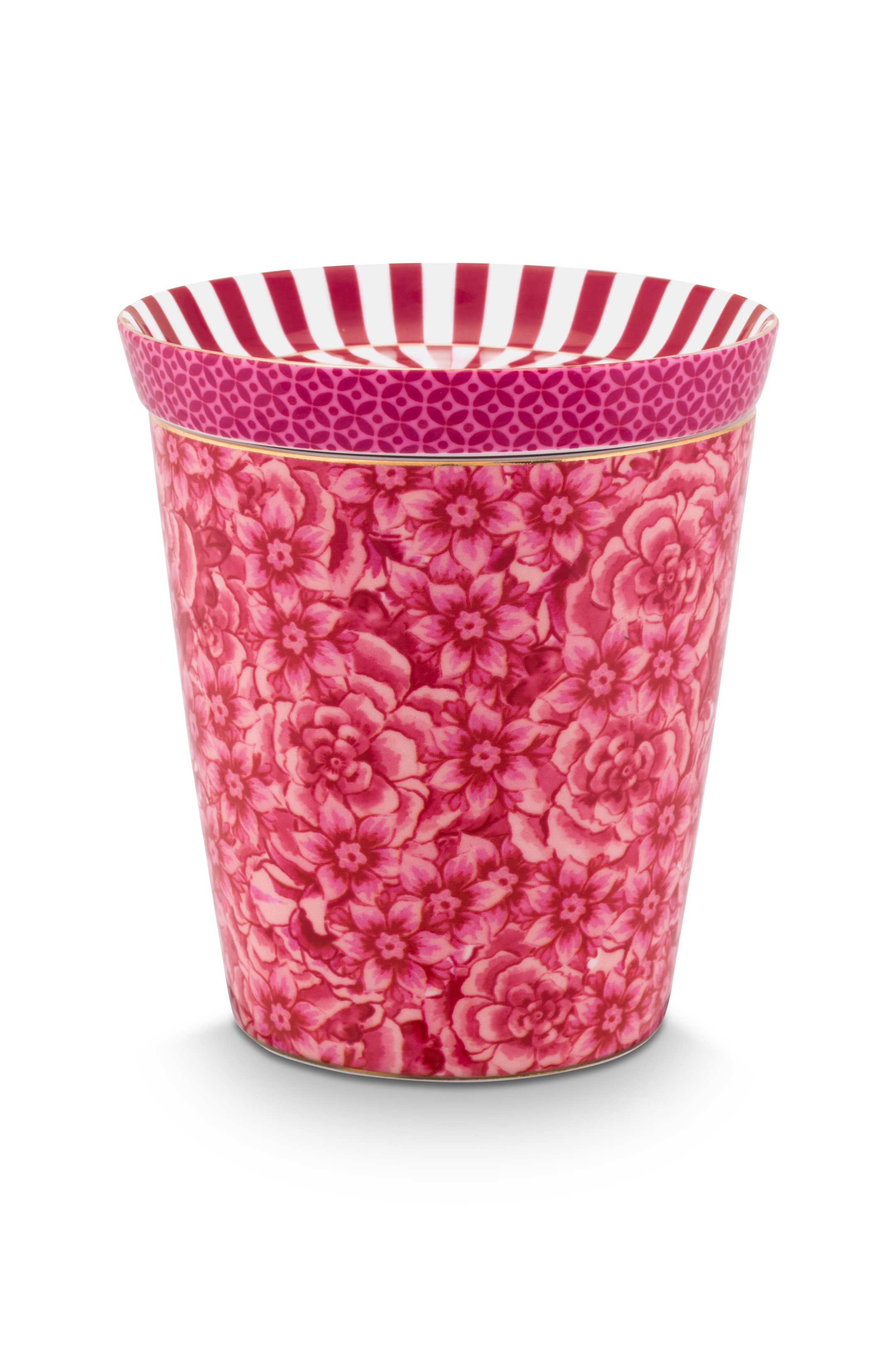 S/2 Mug Sml No Ear Royal Flower & Tea Tip Dk Pink Gift