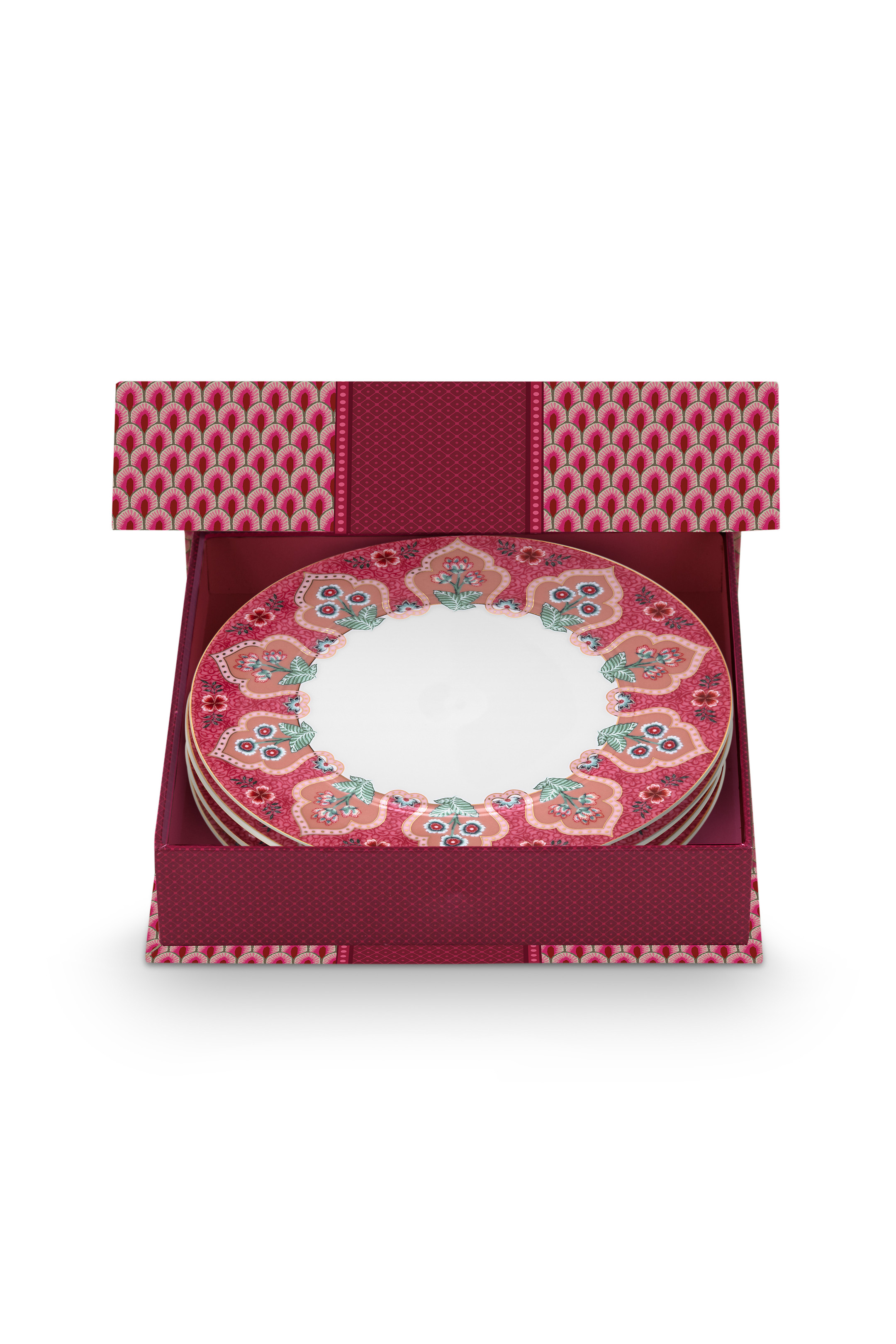 Set/4 Plates Flower Festival Deco Dark Pink 21cm Gift