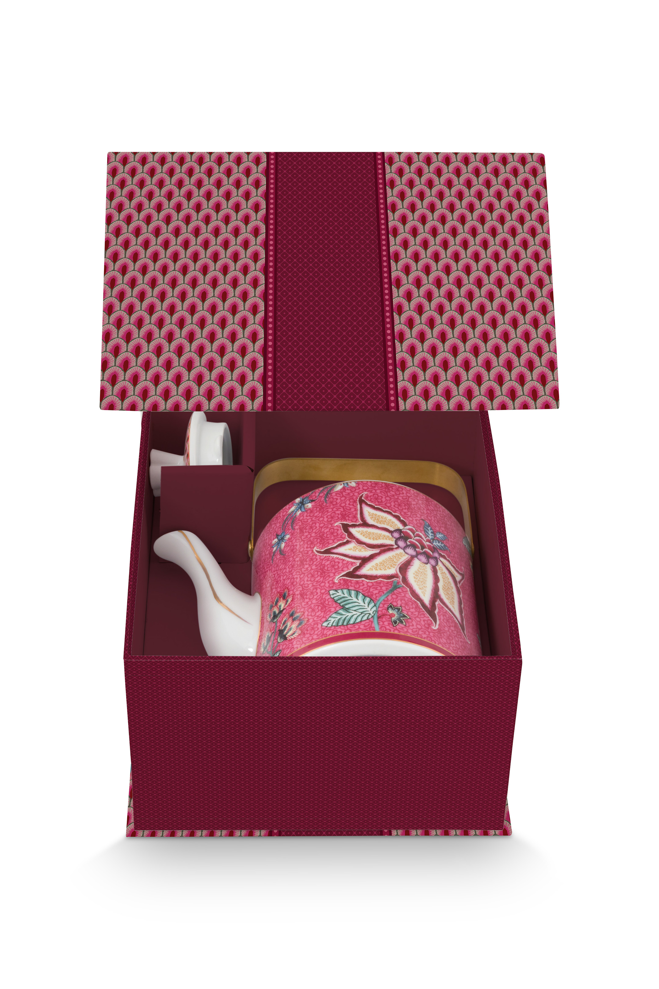 Giftset Teapot Oriental Flower Festival Dark Pink 1 Ltr Gift