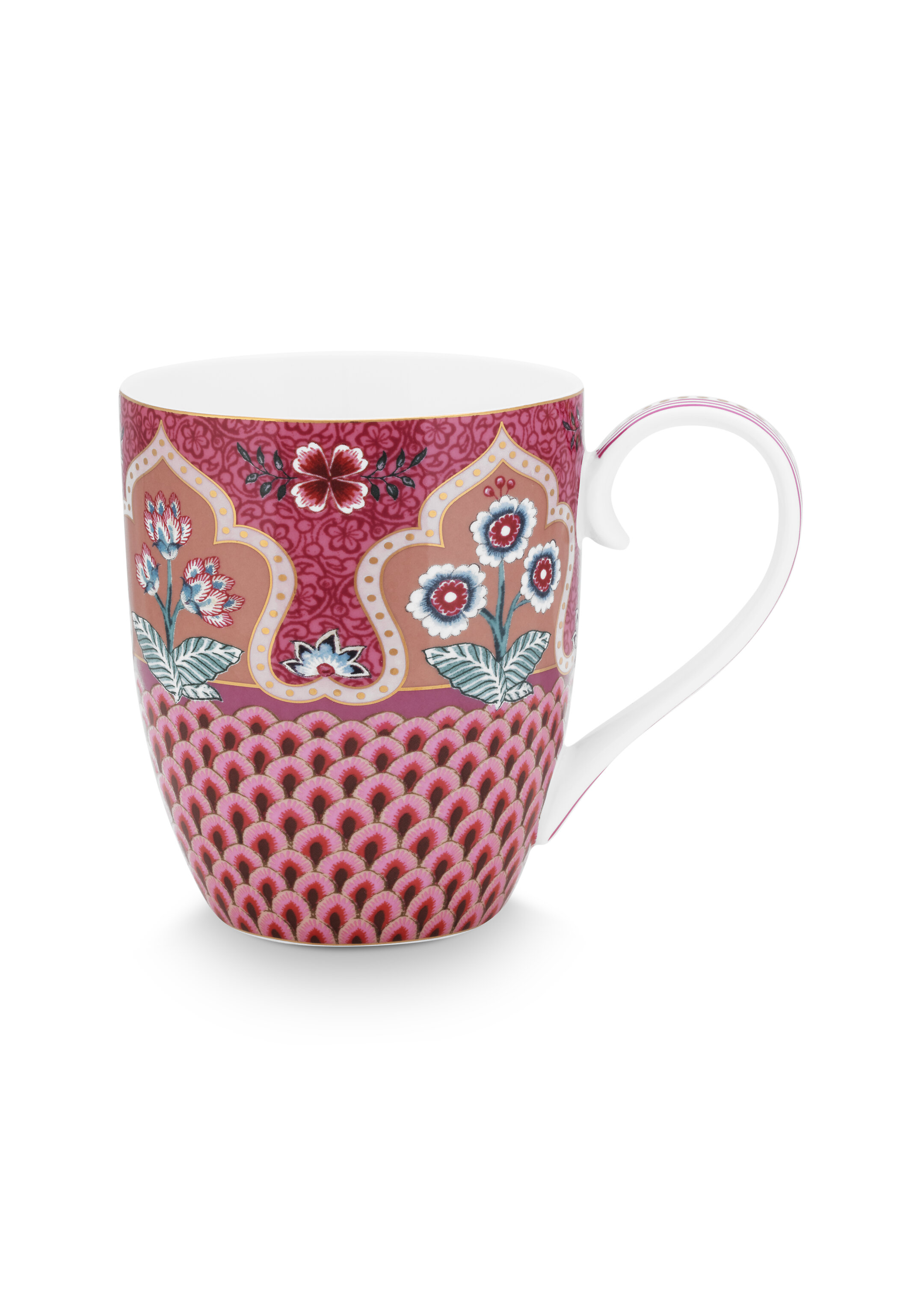 Mug Xl Flower Festival Scallop Deco Dk Pink 450ml Gift