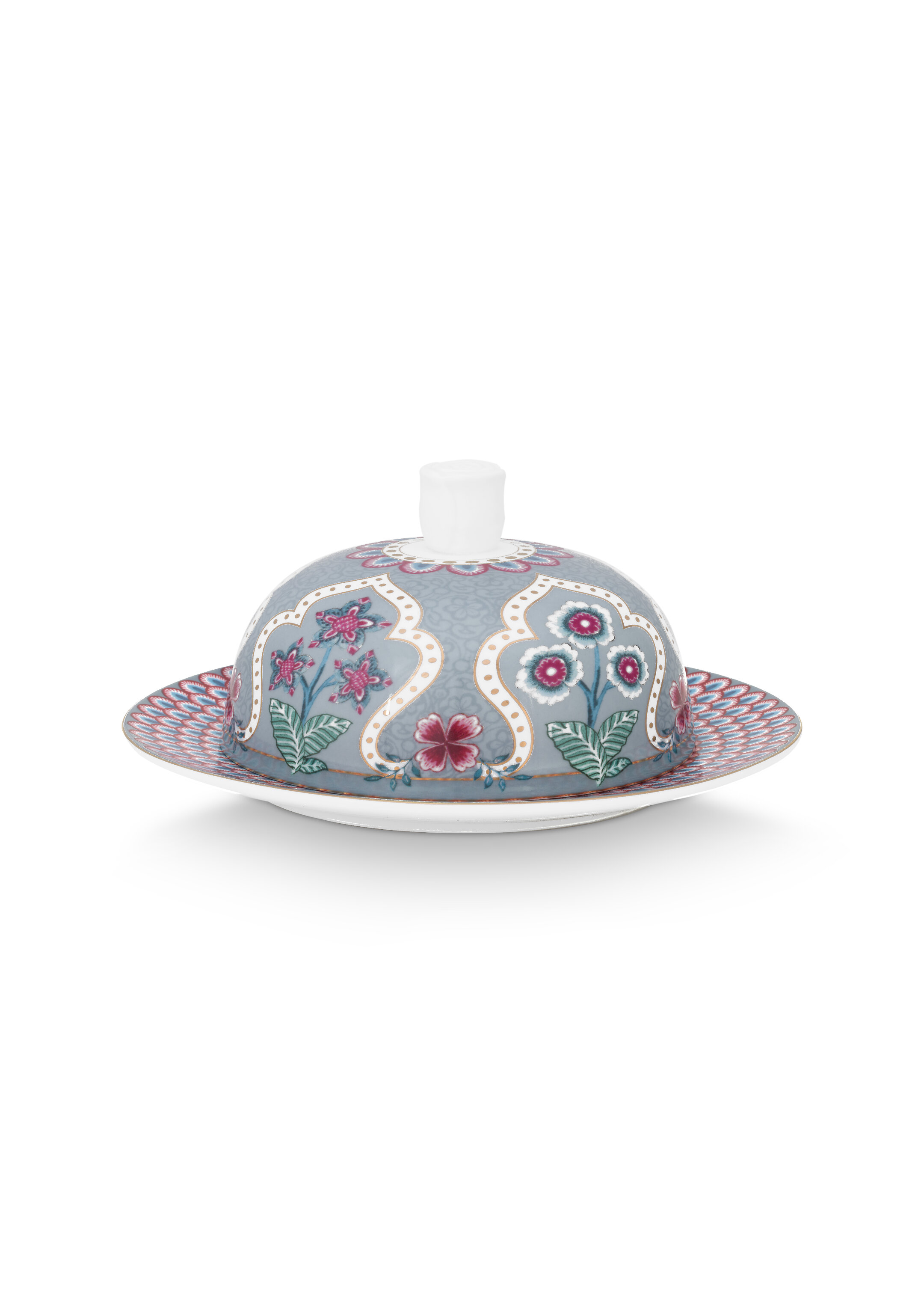 Butter Dish Rnd Flowr Festival Deco Lt Blue 17x8cm Gift