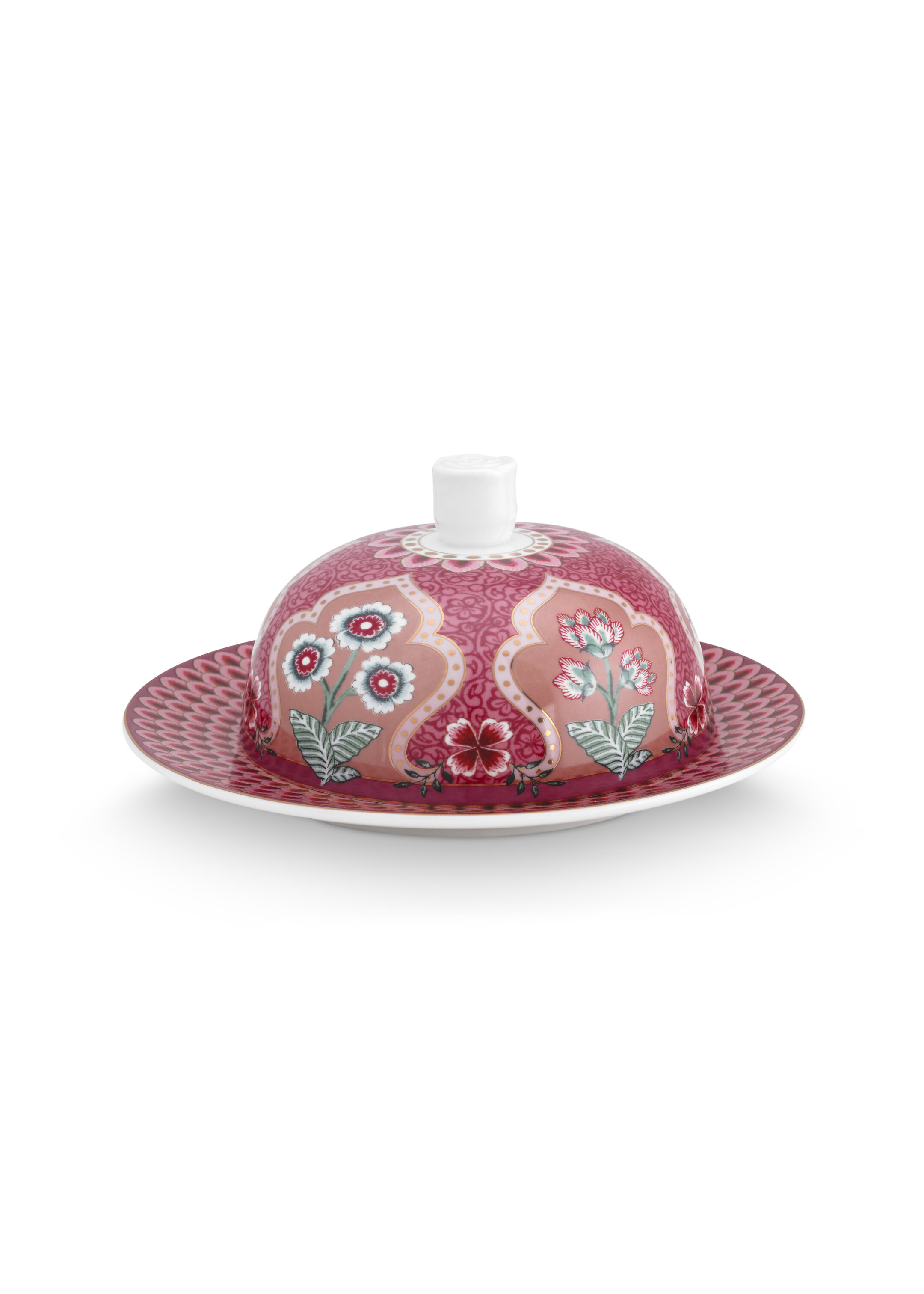 Butter Dish Rnd Flowr Festival Deco Dk Pink 17x8cm Gift