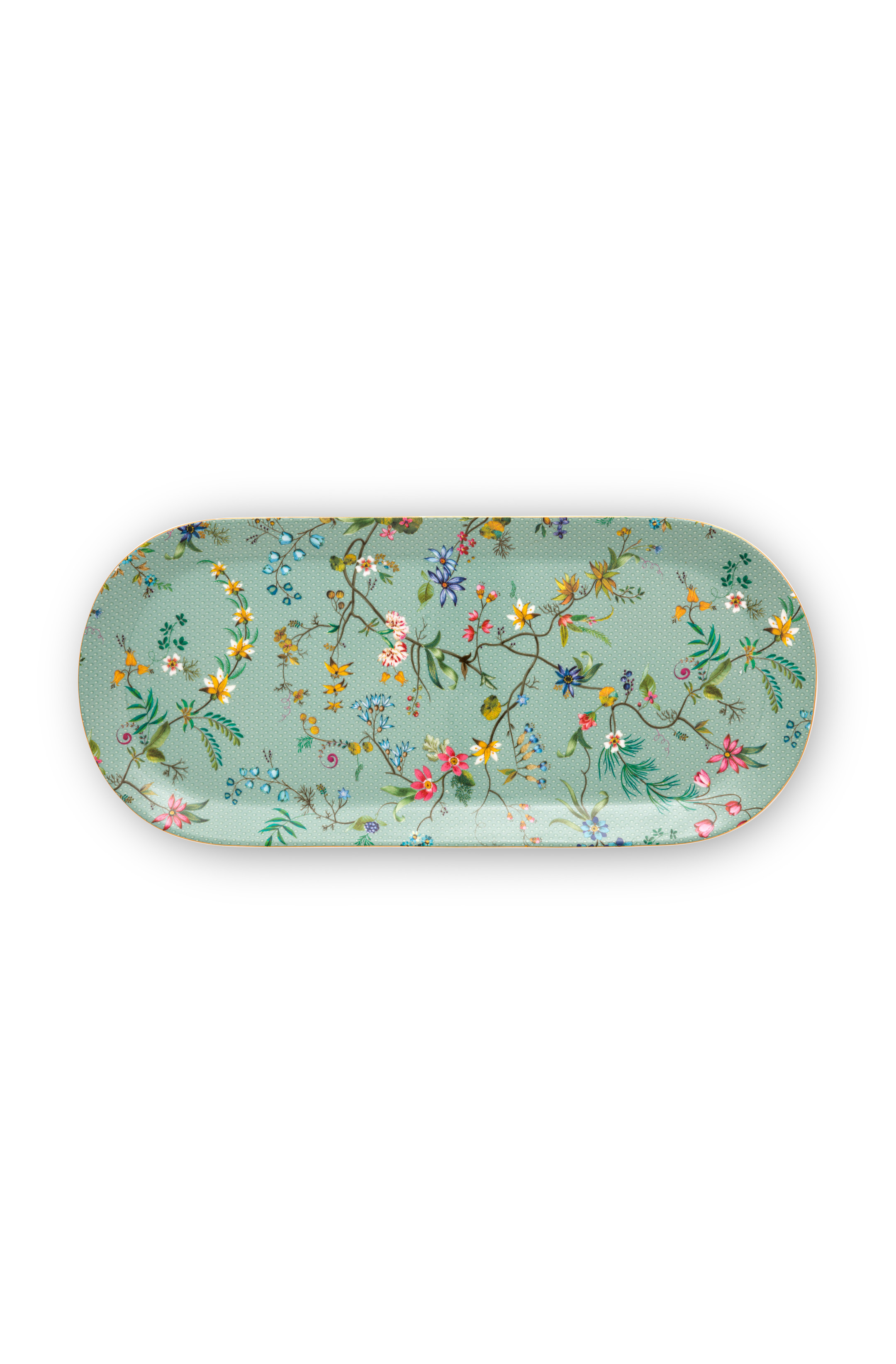 Cake Tray Rect Jolie Flowers Blue 33.3x15.5cm Gift