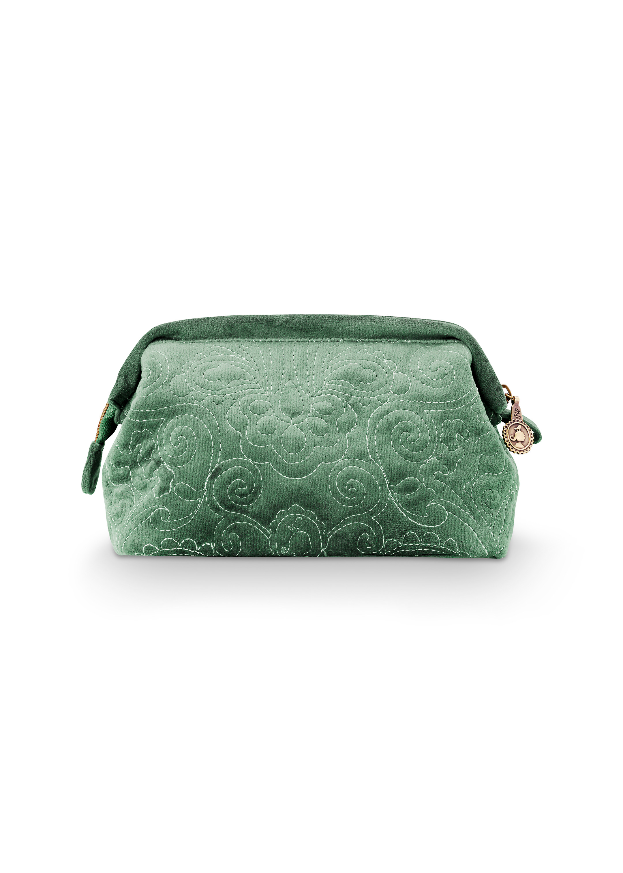 Cosmetic Purse Small Velvet Quilted Green 19x12x8.5cm Gift